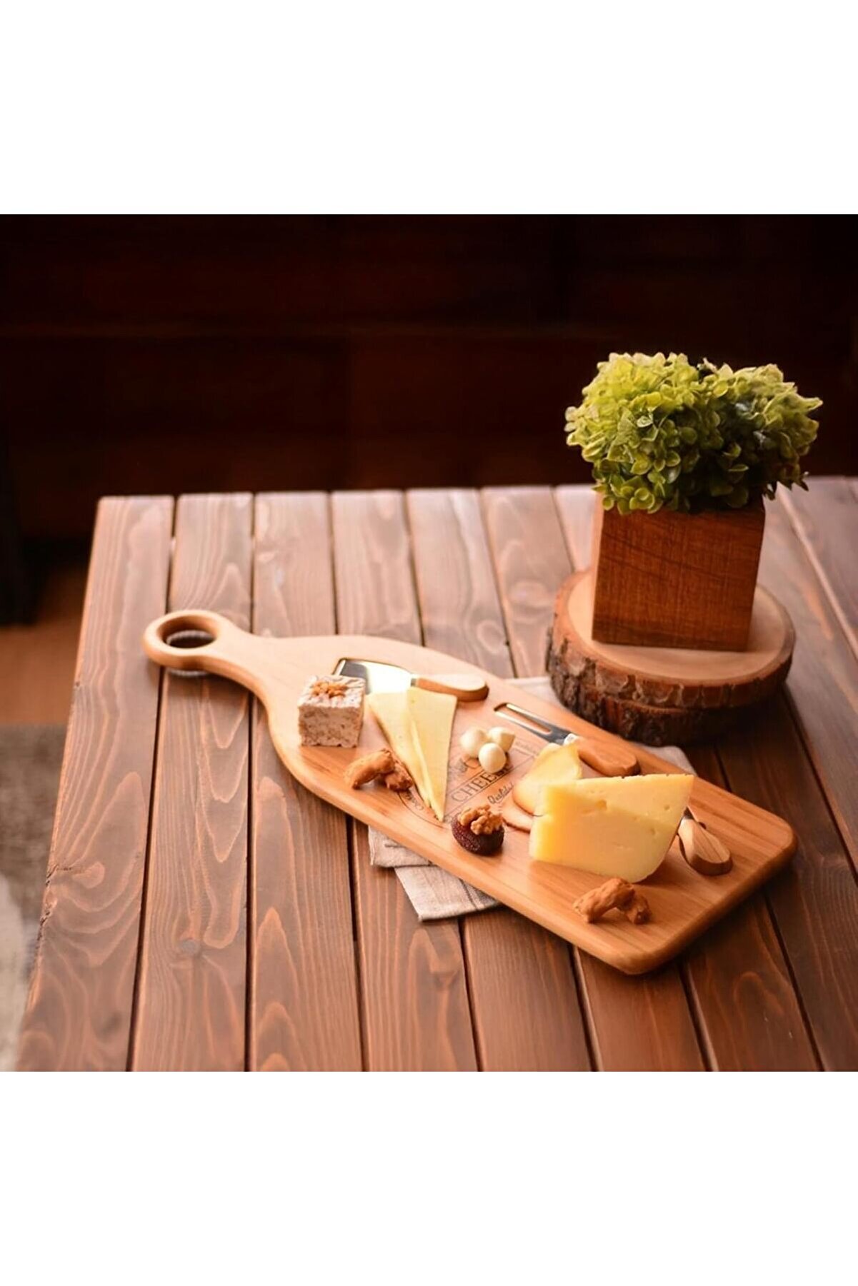 STOREMAX buyflair Dev Boy Bambu Peynir Sunum Tabağı, Meyve Yiyecek Tahta Sunum Tabağı 4 Parça | ve Şık Bambu