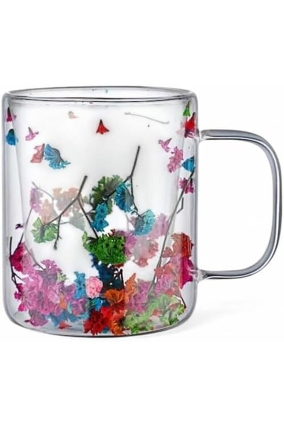 STOREMAX shopverse 300ml Çift Cidarlı Çiçekli Kupa – Dayanıklı Çift Katmanlı Cam Çay & Kahve Kupası | Şık ve