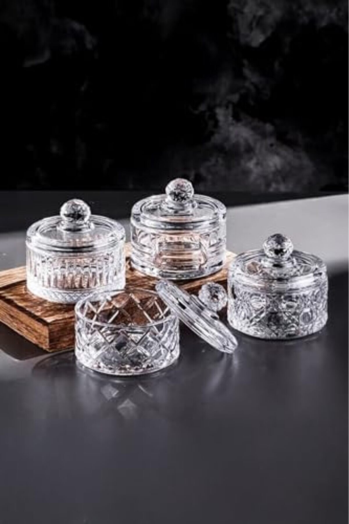 Shopverse L&uuml;x Kapaklı Cam Şekerli̇k & Cam, Kesme Cam L&uuml;x Şekerli̇k 10Cm*10.5Cm - (4 Model) (06648) Tre
