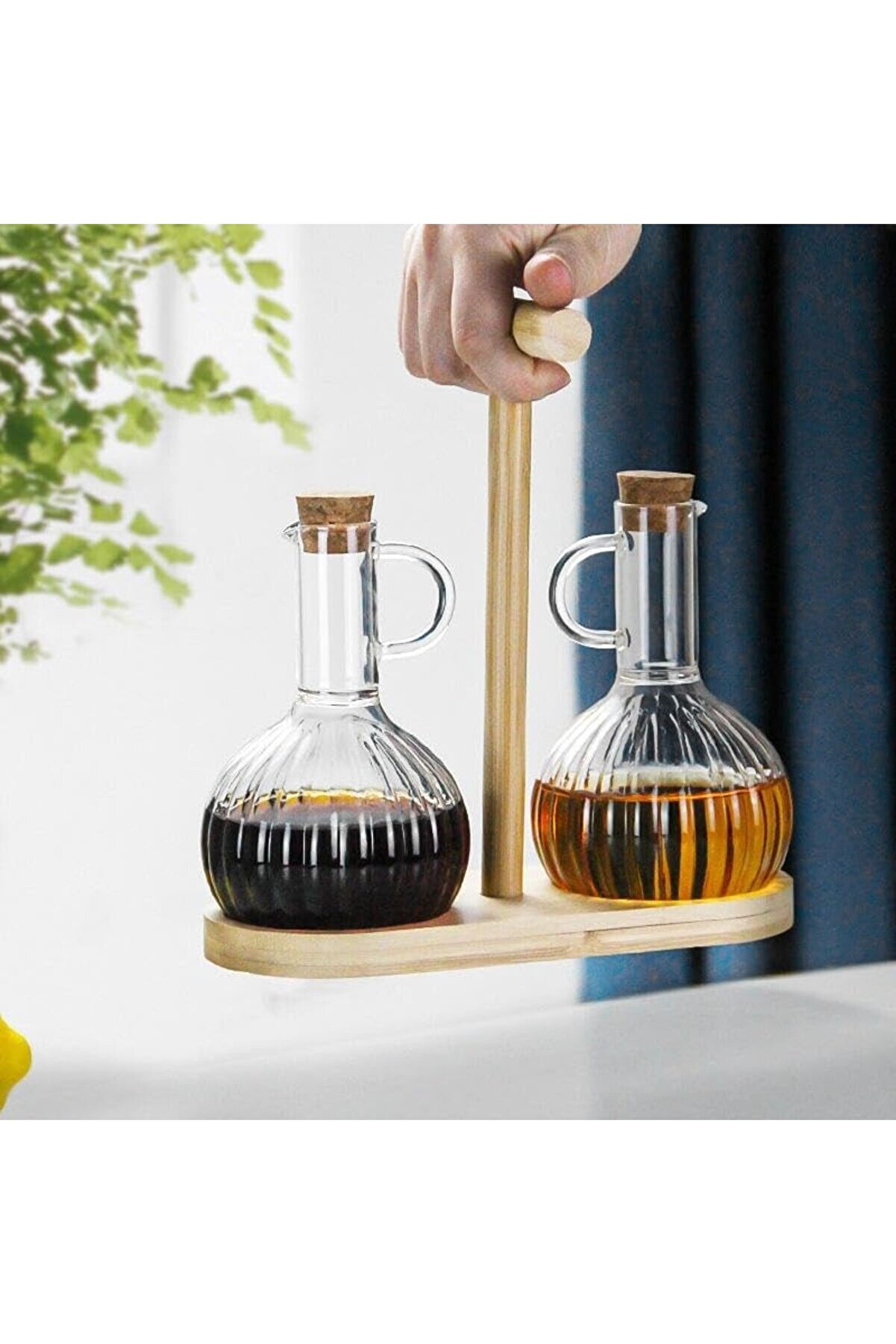 STOREMAX shopverse 2'li Bambu ile Cam Yağdanlık ve Sirkelik Seti, Yemek Masası ve Sofralarınız İçin Bamb