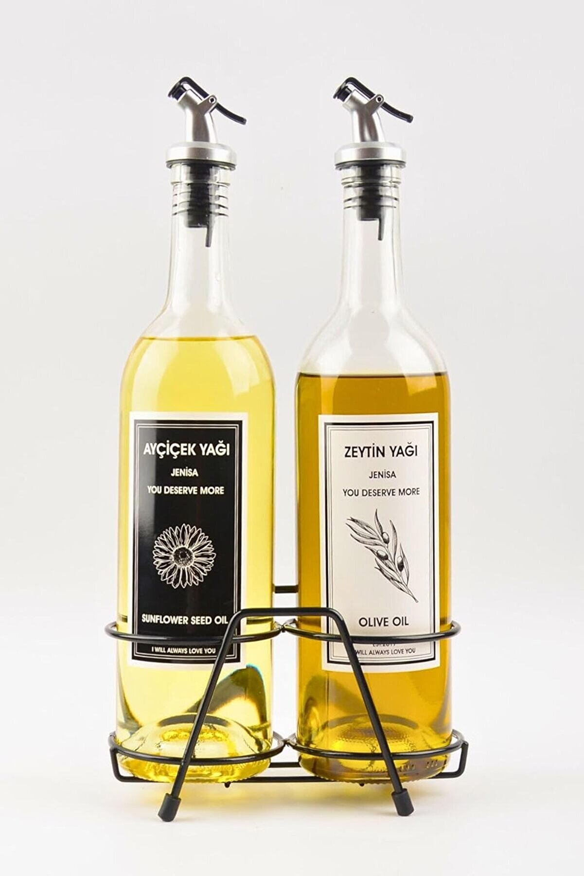 STOREMAX shopverse Şeffaf 750 Ml Siyah Beyaz Etiketli Siyah Akıtıcılı Yağlık Yağdanlık trendflick 1014773