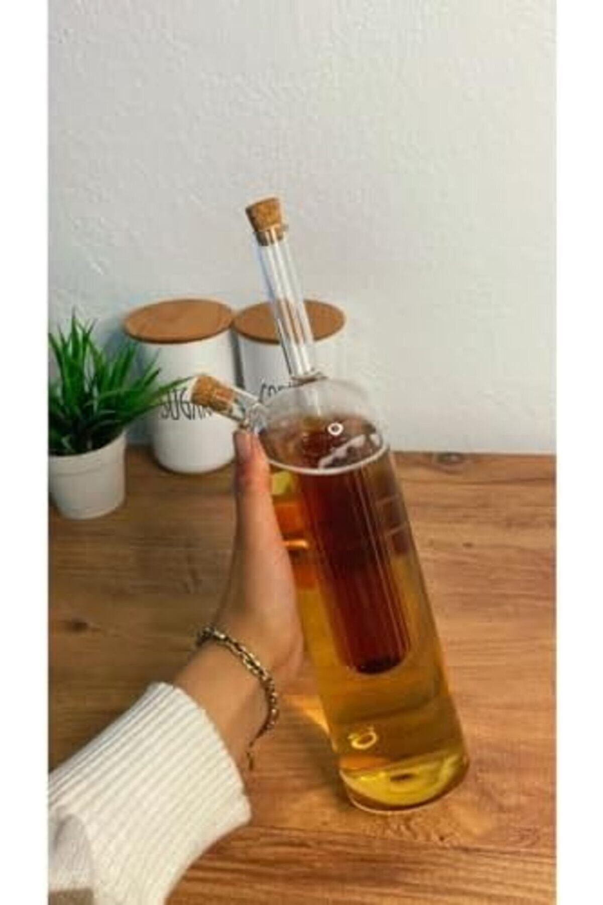 Çi̇ft Çi̇darlı Borosi̇li̇kat Yağlık & Si̇rkeli̇k Mantar Kapaklı 2 İn 1 Yağdanlık 1 Li̇tre 1088605