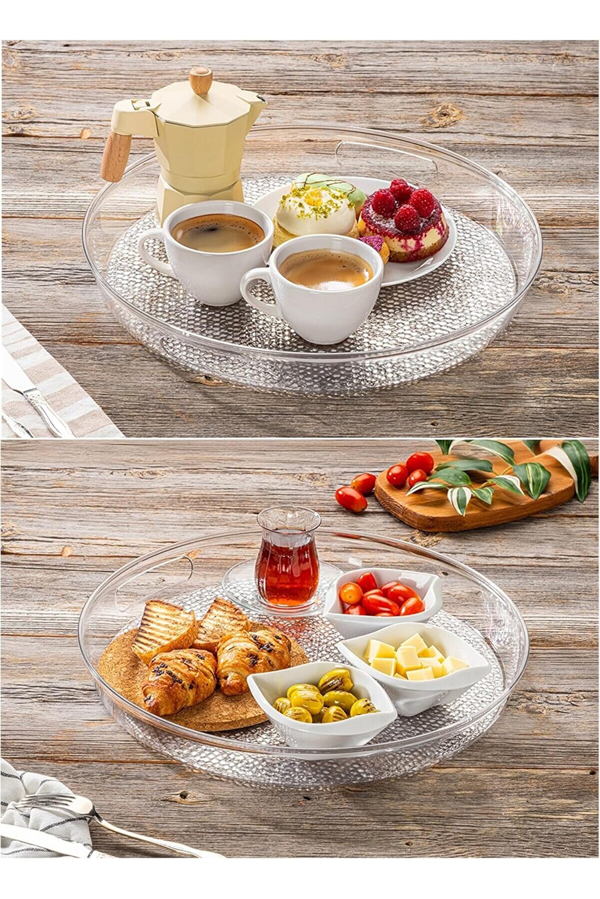 STOREMAX shopverse Akrilik Kırılmaz Şeffaf Servis Tepsisi (Yuvarlak) 36x36x5cm - Akrilik Kırılmaz Tepsi trend