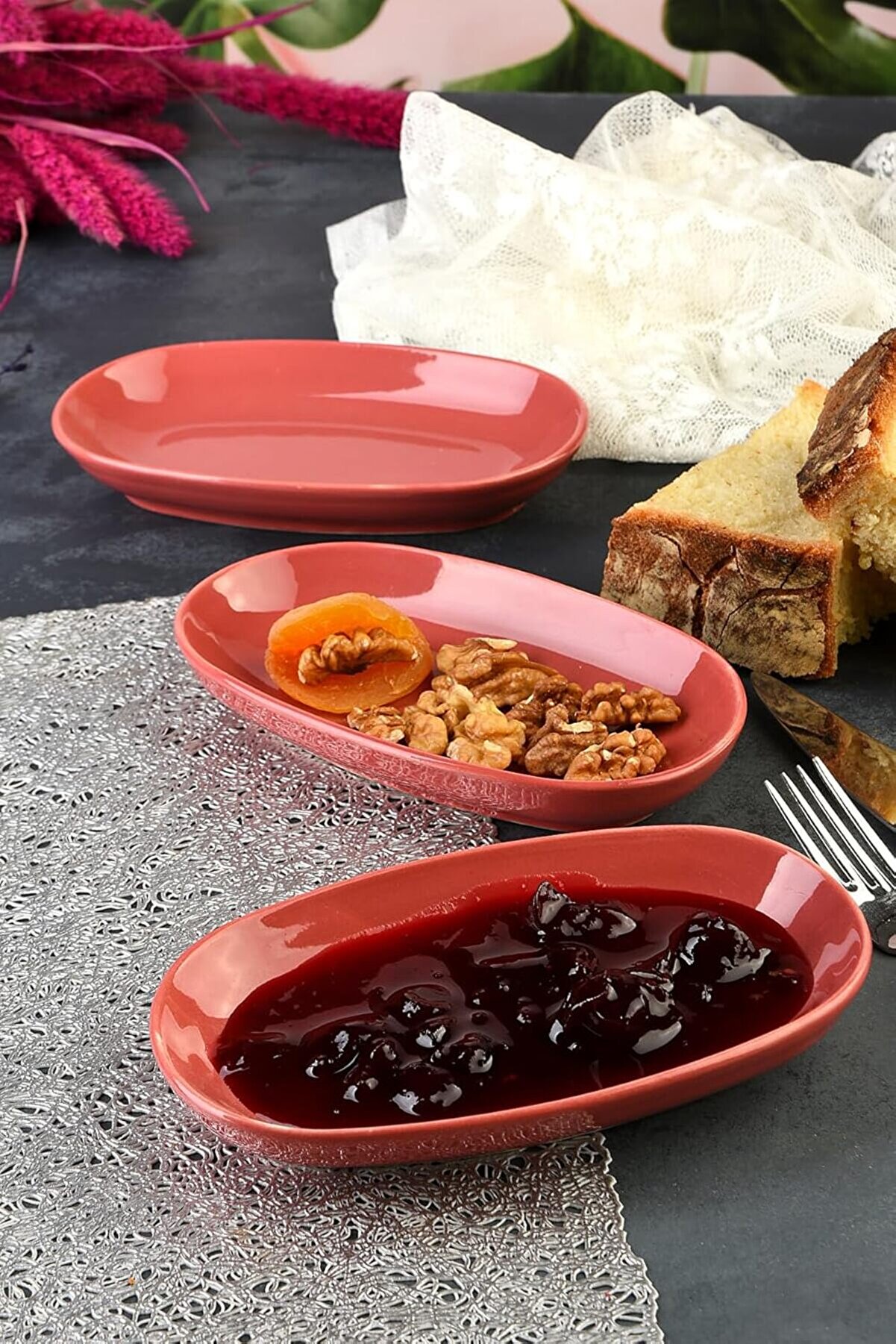 Shopverse Adet Yeni̇ &Ouml;zg&uuml;n Tasarım &Ouml;zg&uuml;n Fırın &Ccedil;erez Sunum Ve Kahvaltı Seti̇ (Bordo) Trendfli̇ck 101477