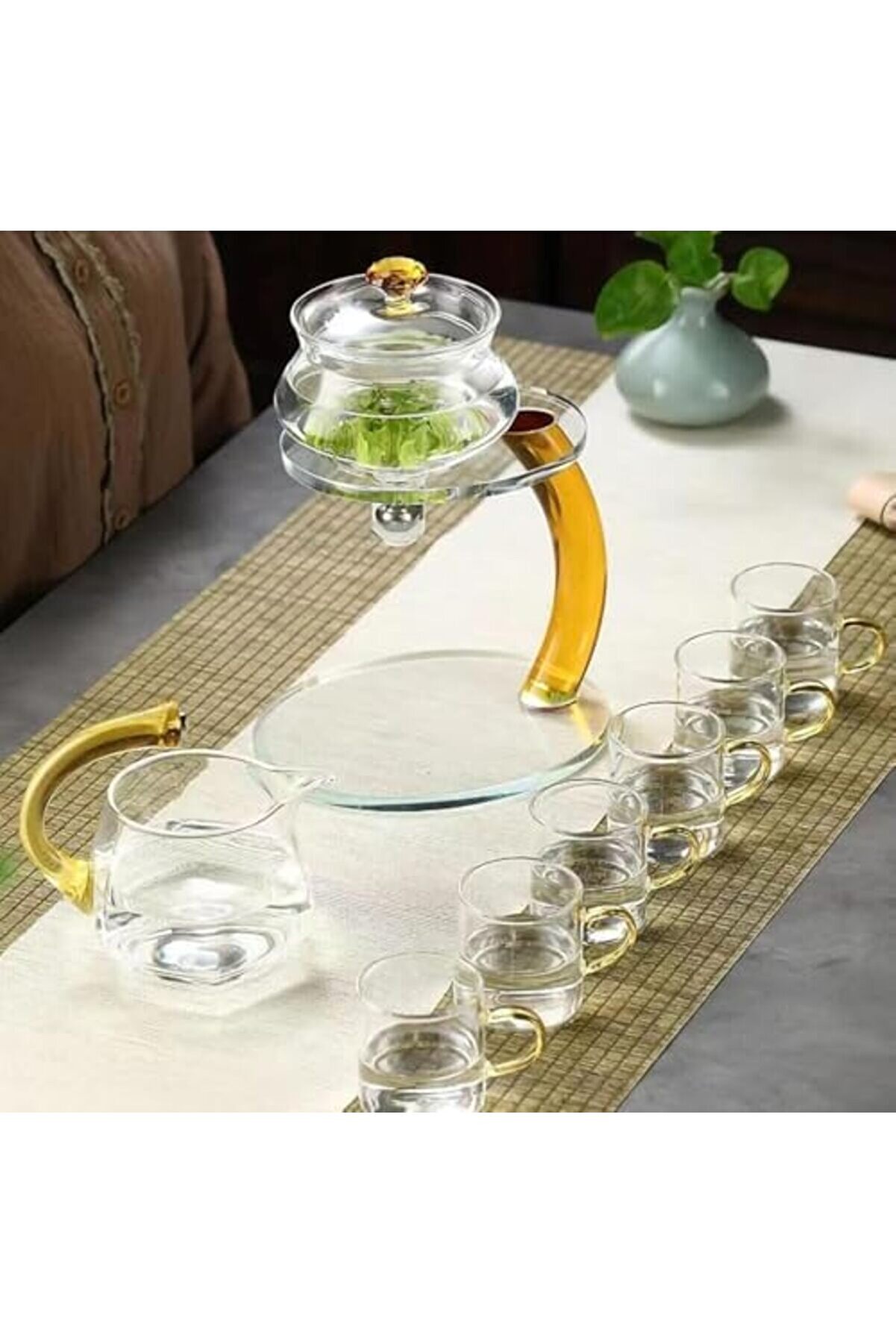 Shopverse Premi̇um Borosi̇li̇kat Gongfu Cha Manyeti̇k Cam Demli̇k Seti̇ Şık Otomati̇k Ve Dayanıklı Trendfli̇