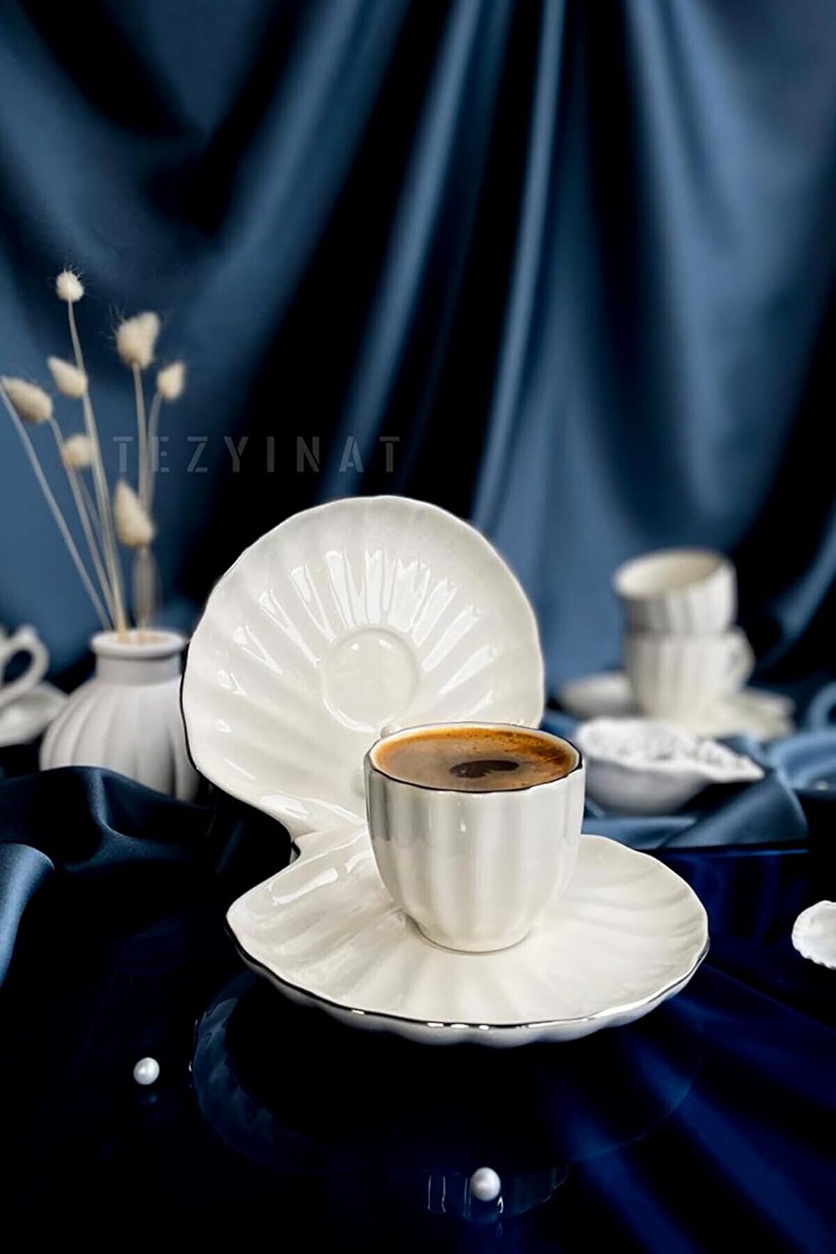 STOREMAX shopverse -İstiridye 12 Parça 6 Kişilik Kahve Fincan Takımı (PLATİN YALDIZLI) trendflick 1014773