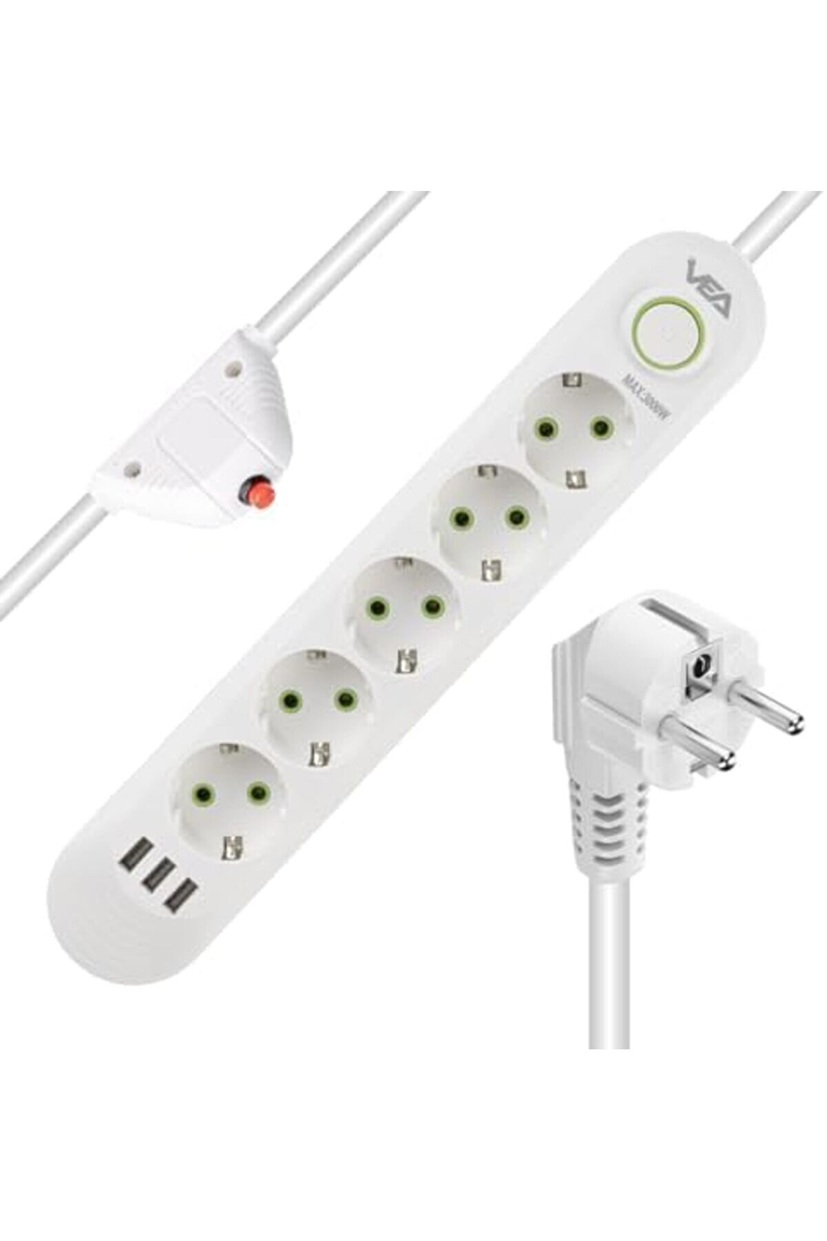 Shopverse Korumalı Pri̇z, 5 Li̇ Çoklu Pri̇z, 3 Usb, 1.5 Mt Kablo, Anahtarlı Pri̇z, Usb Li̇ Pri̇z, Day