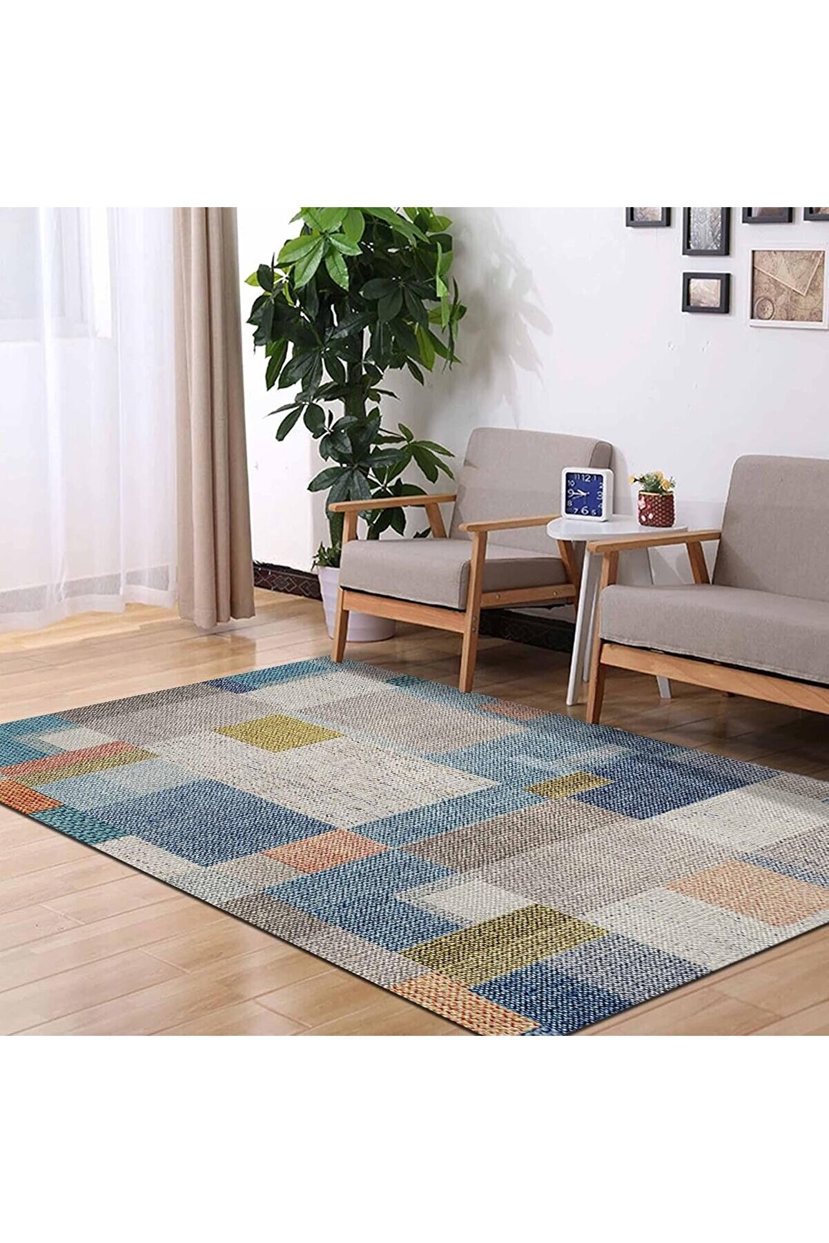 STOREMAX shopverse Dizayn Anelia Desenli Pamuk Tabanlı Yıkanabilen Kaydırmaz Salon Halısı 80X1