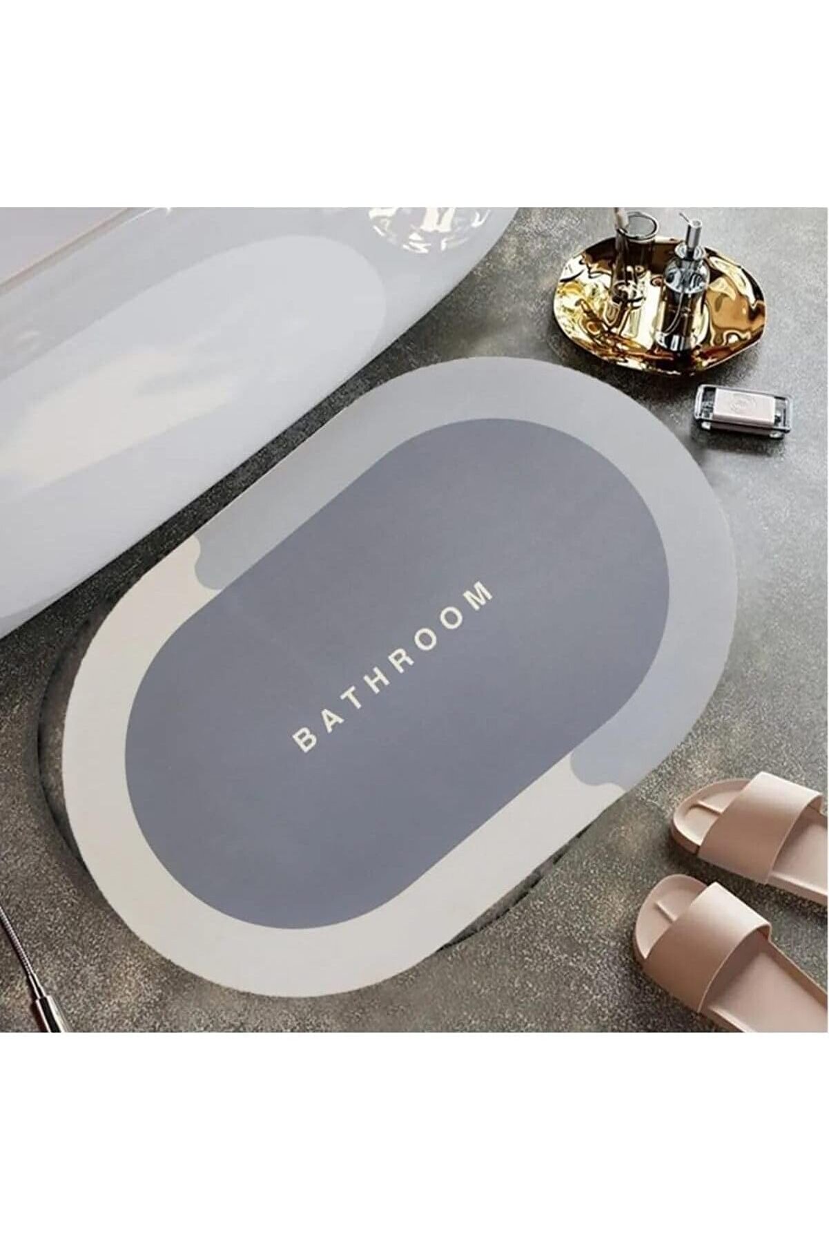 STOREMAX shopverse Krem Oval Sihirli Su Emici Paspası Kaymaz Tabanlı Abdest Paspası 3 Mm 38X58 trendflick 101