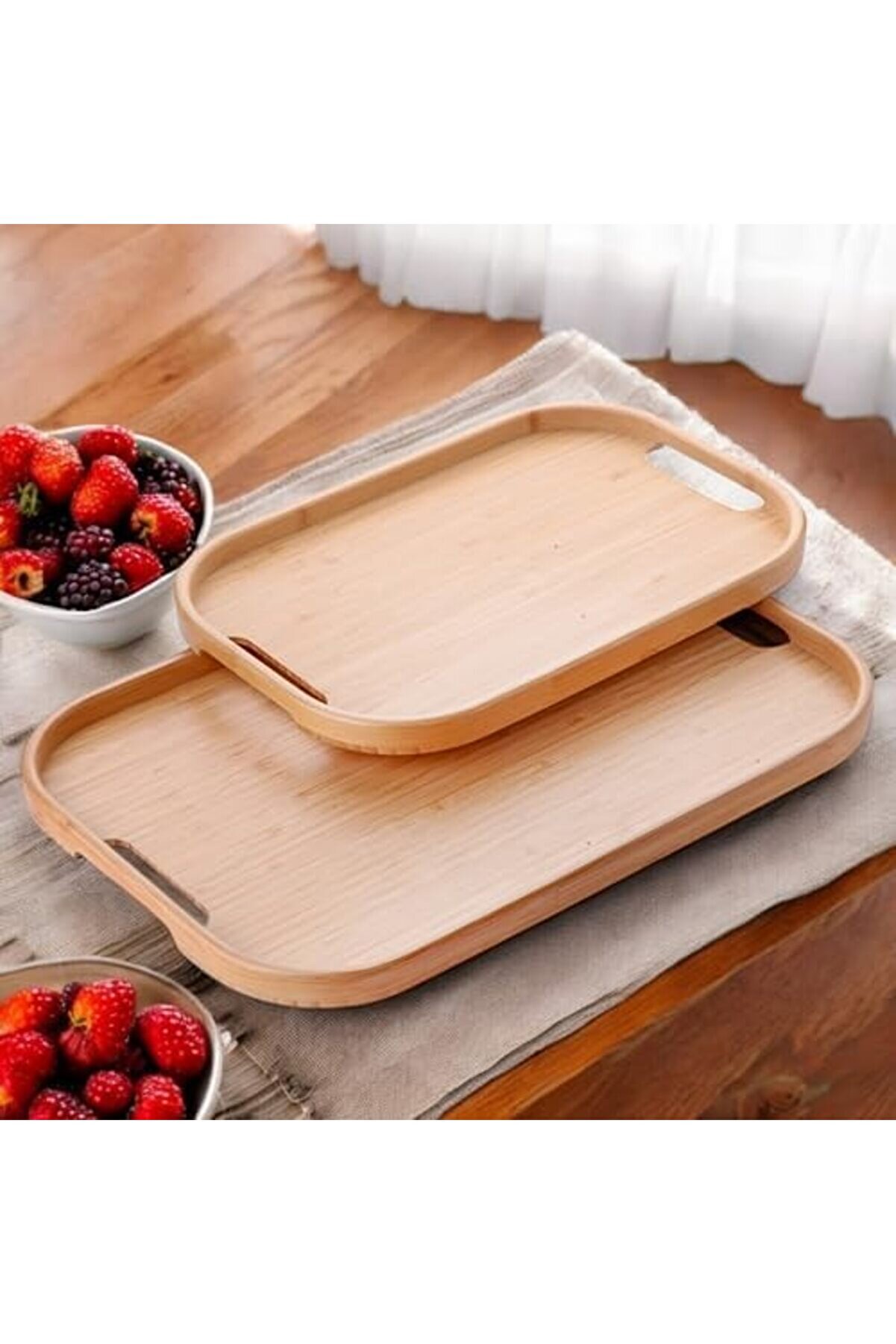 Shopverse Di̇kdörtgen Bambu Servi̇s Tepsi̇si̇, 2 Li̇ Set, 33X22 Cm Ve 40X28 Cm | Di̇kdörtgen Bambu Te
