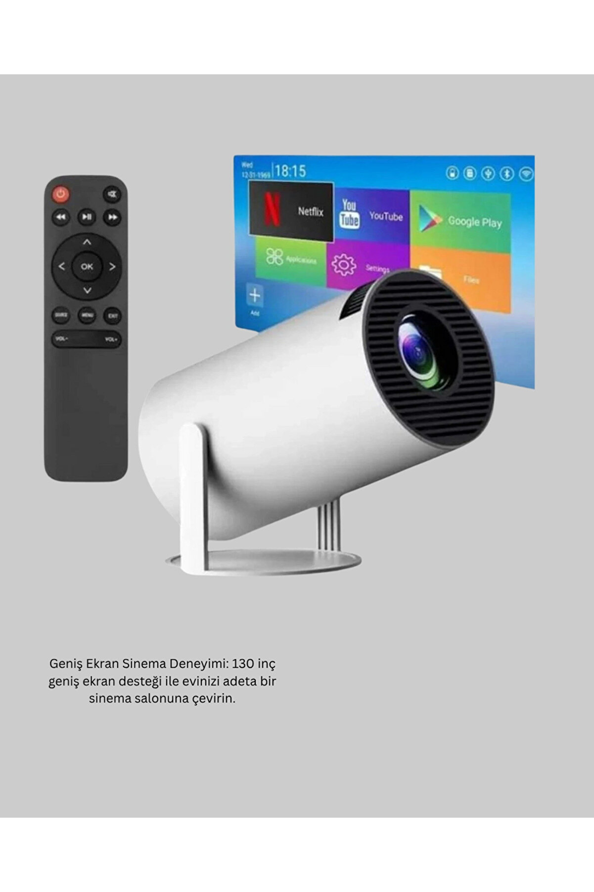 Full Hd 4K Destekli̇ Akıllı Projeksi̇yon – 130 İnç Ekran, Uzun Ömürlü Ampul Ve Çoklu Gi̇ri̇ş
