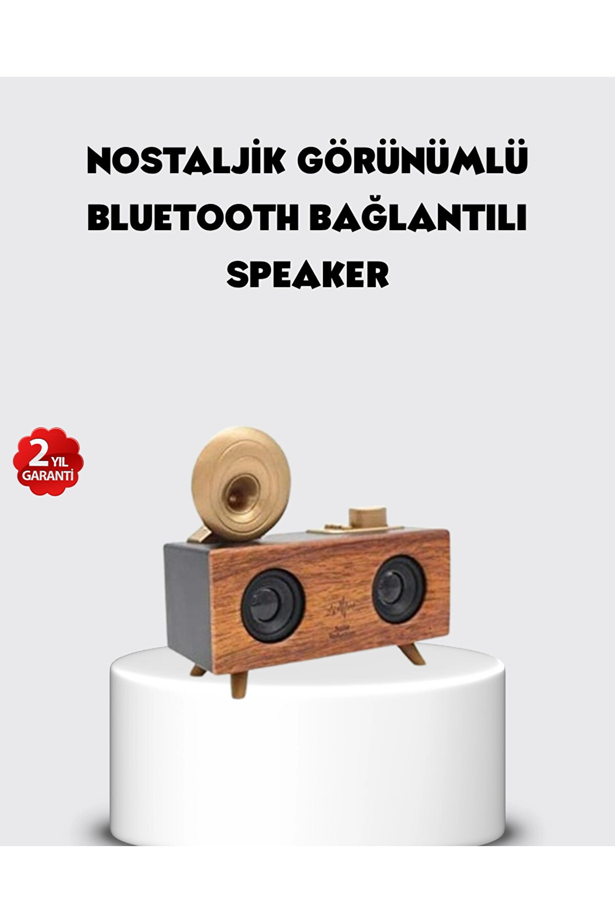 gizmurstore Retro Gramofon Tasarımlı Bluetooth Hoparlör – 3D Stereo Ses, 1800 mAh Batarya