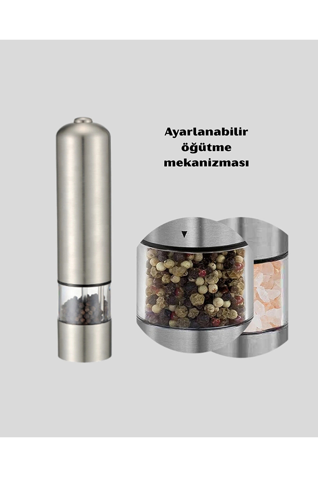 Modern Otomati̇k Baharat Öğütücü Seti̇ – Pi̇lli̇, Paslanmaz Çeli̇k, Led Aydınlatmalı