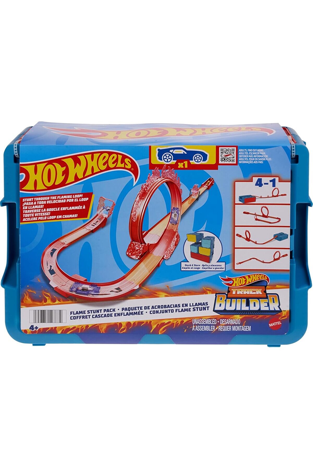 STOREMAX modashine Track Alev Temalı Akrobasi Seti ve 1 adet araba, birleştirilebilir oyuncak saklama kutusun