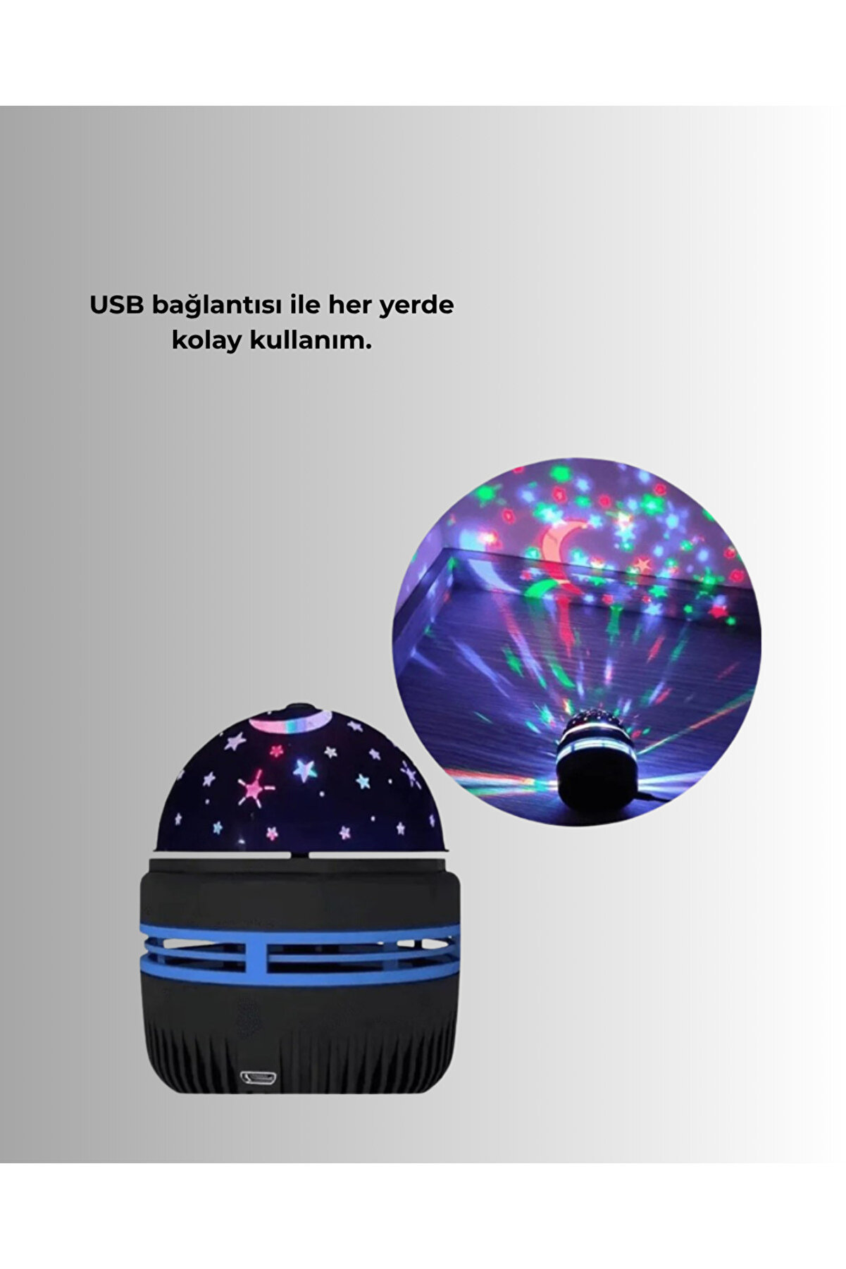 360° Dönen Galaxy Projektörlü Gece Lambası – Yıldızlı Gökyüzü Efekti̇