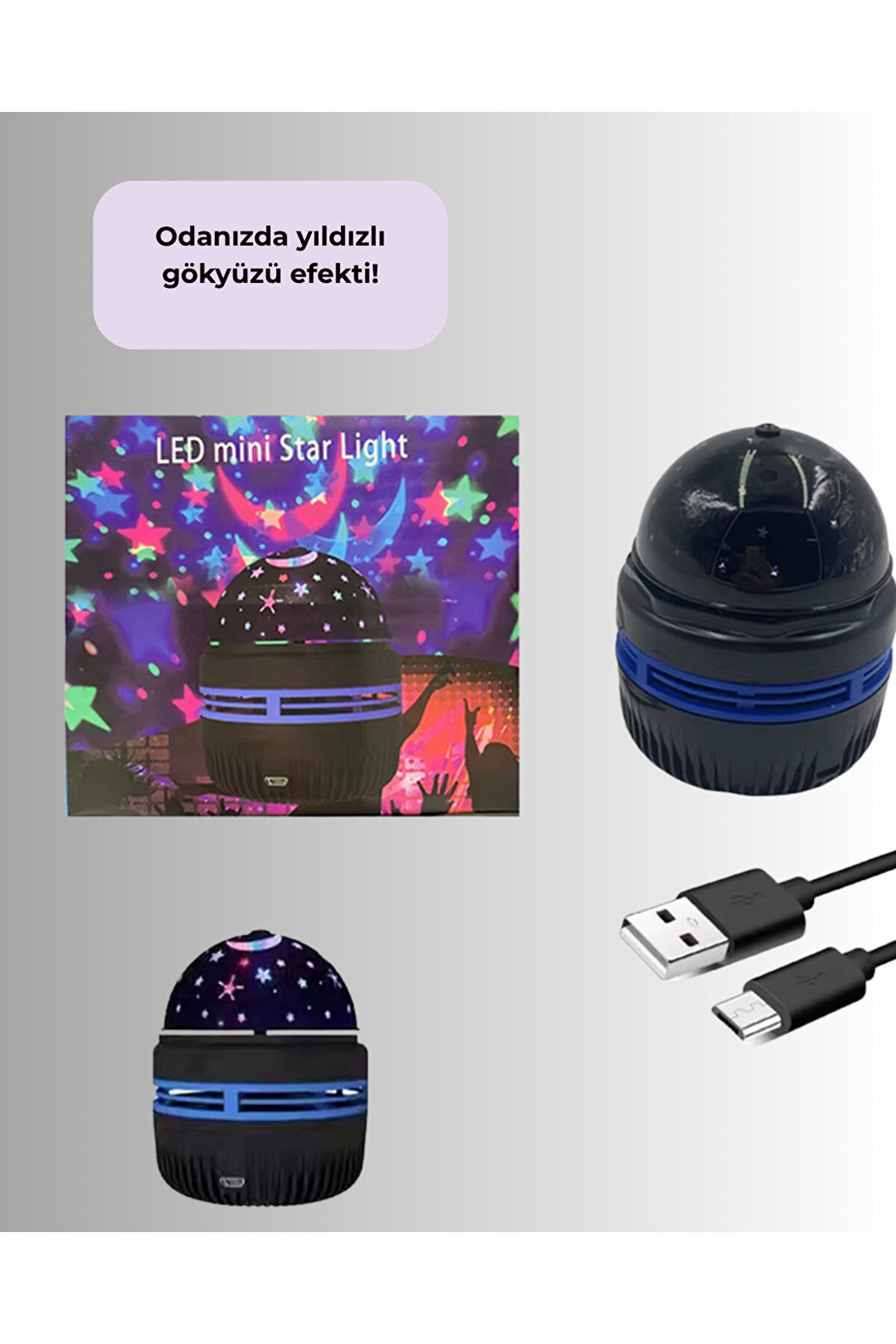 360° Dönen Galaxy Projektörlü Gece Lambası – Yıldızlı Gökyüzü Efekti̇