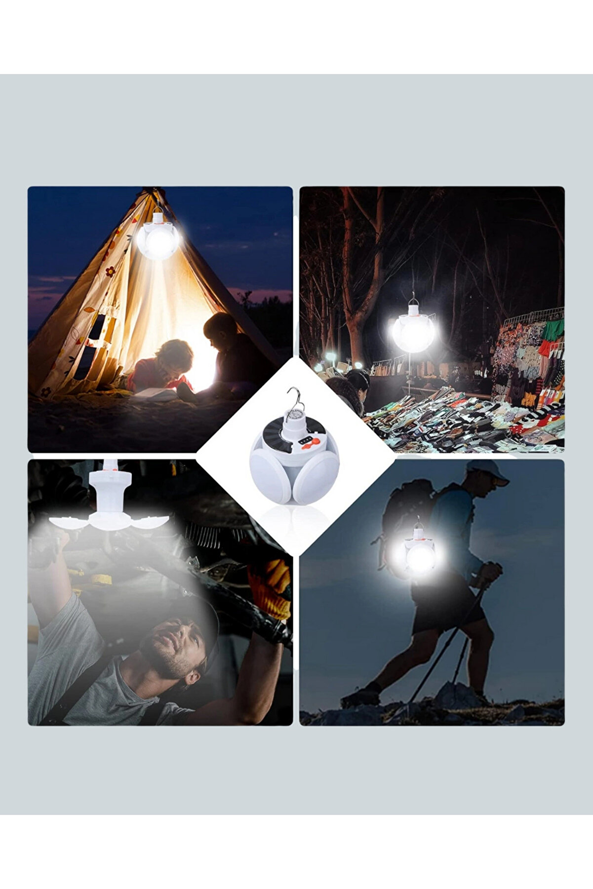 Uzaktan Kumandalı, 360 Derece Katlanabi̇li̇r Solar Led Aydınlatma Çadır Lambası