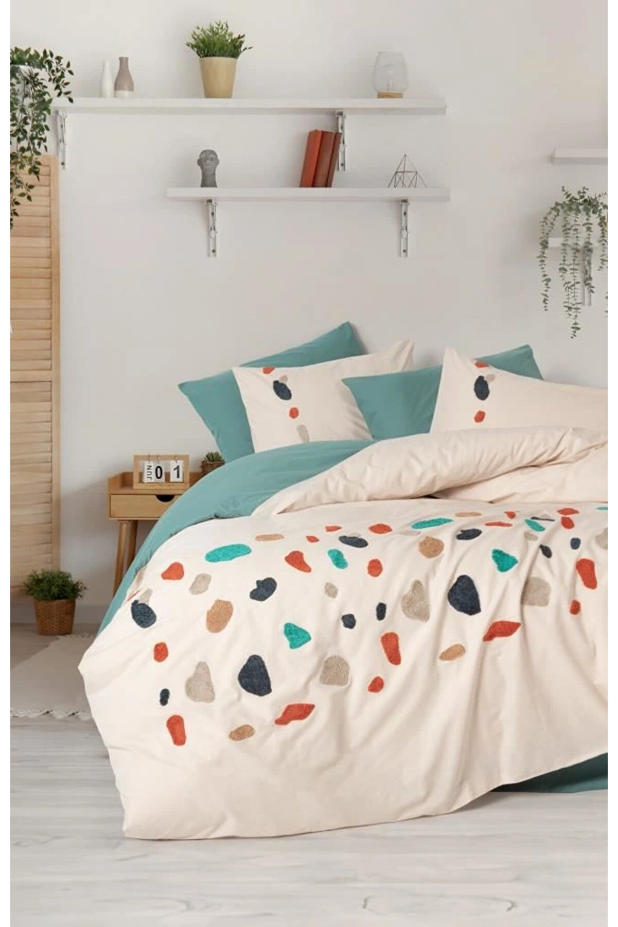 loaoriginal Cotton Box Puff Nakışlı Ranforce Çift Kişilik Nevresim Takımı Gaja Mint