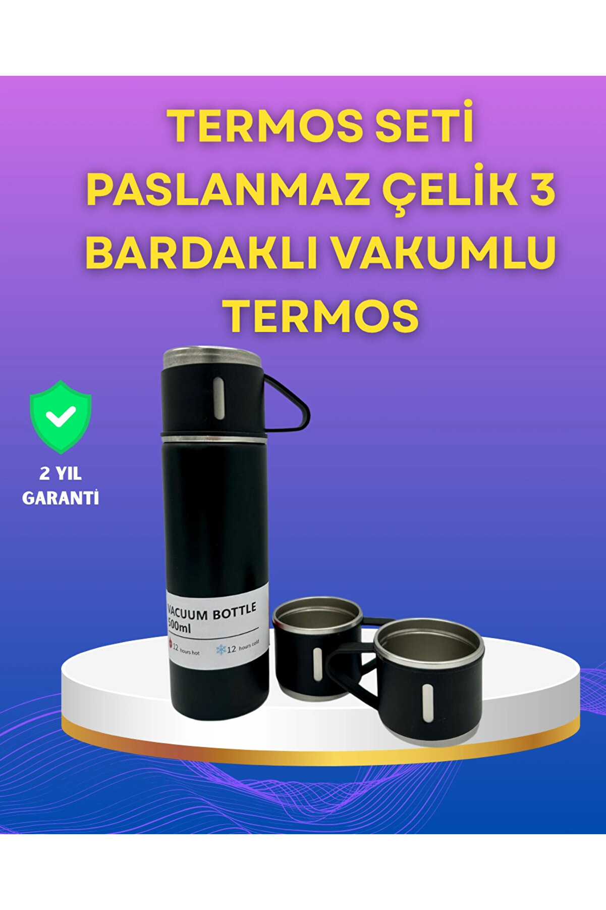 S'82 Çelik Termos Bardak Seti | 500 ml Kapasite, Kaymaz Taban, Hediye Kutulu