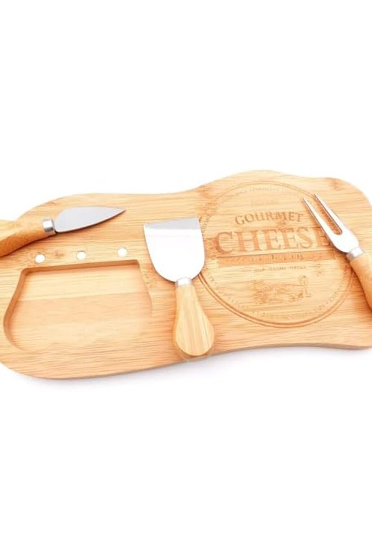 Shopverse Bambu Peyni̇r Sunum Tabağı, 3 Parça Peyni̇r Bıçağı Ve Çatalı Seti̇, Toplam 4 Parça, Ve Şık Ba