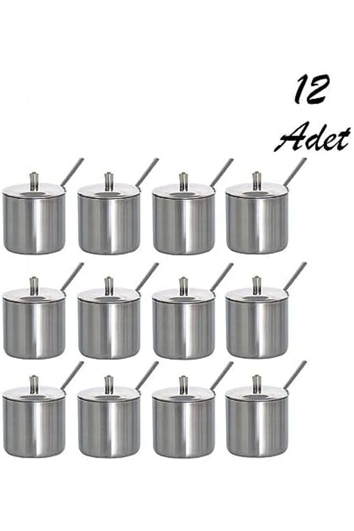 Shopverse 12 Li̇ Paslanmaz Çeli̇k Çay Kaşıklı Kapaklı Metal Şekerli̇k Masaüstü Takımı Trendfli̇ck 101477