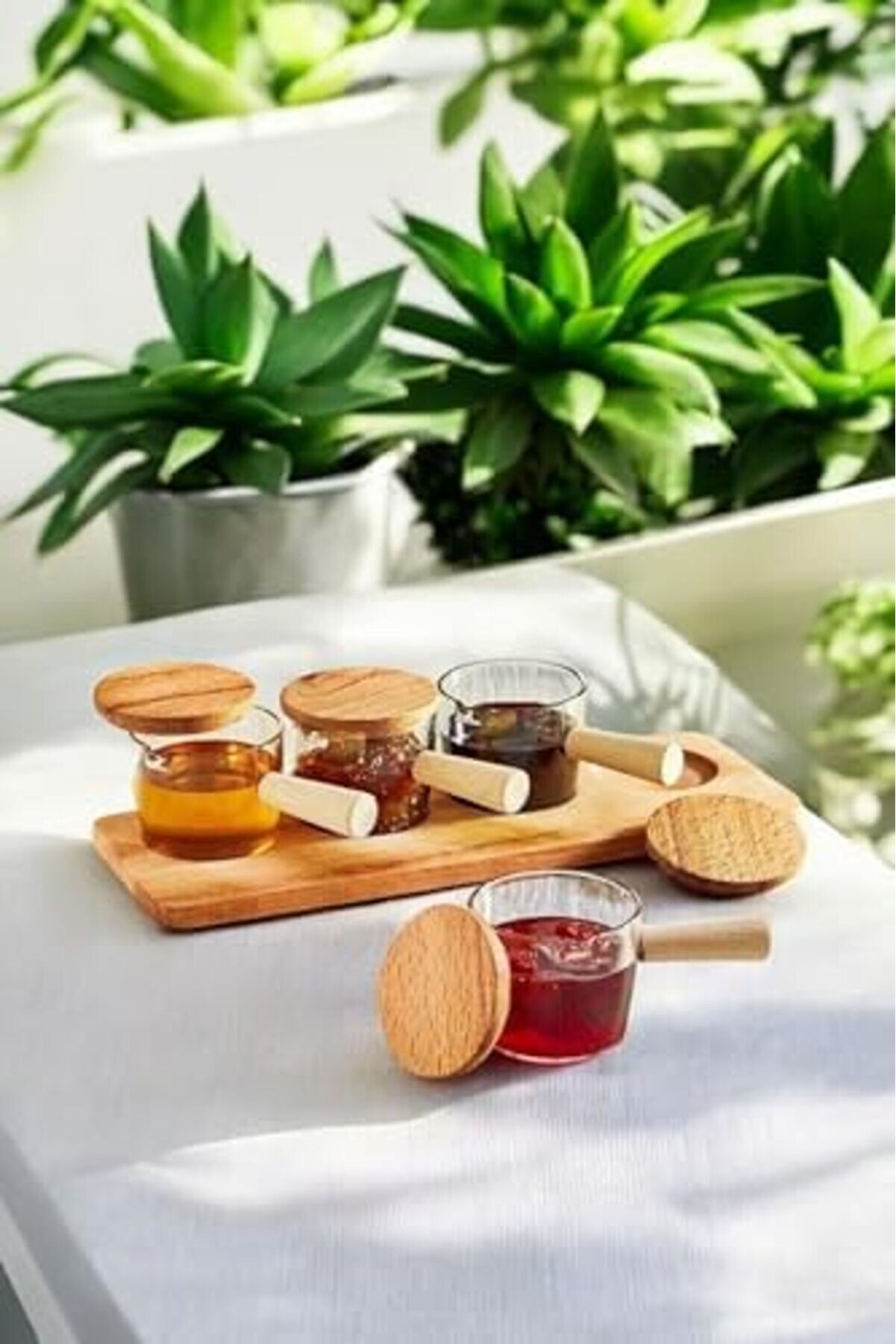 Li̇fe 4 Adet Ahşap Saplı Mi̇ka Şeffaf Sunumluk Sosluk Reçelli̇k Çerezli̇k Mıt1