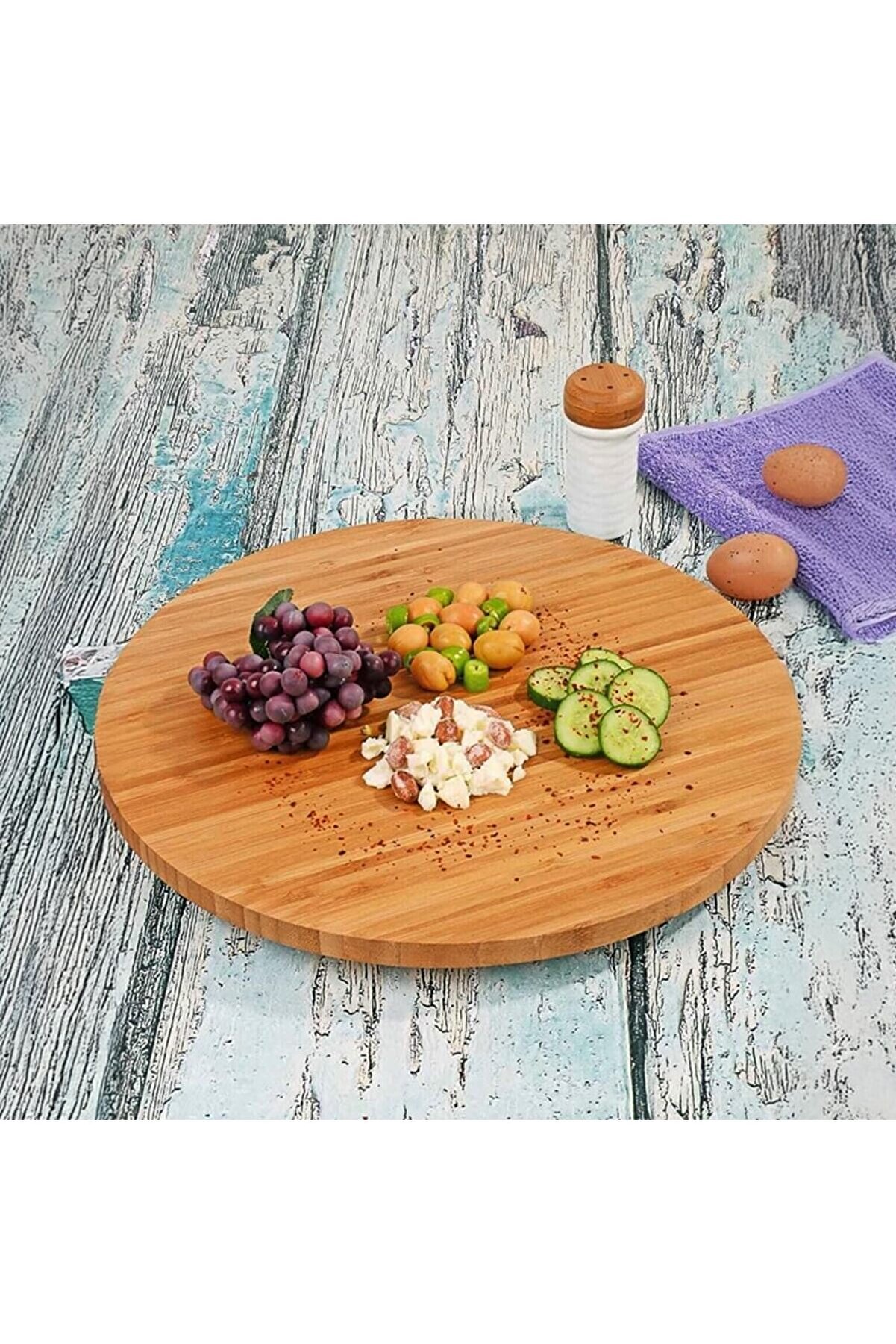 STOREMAX 35cm D&ouml;ner Mekanizmalı Kalın Bambu Yuvarlak Pizza ve Sunum Tepsisi, 360 Derece D&ouml;nebilen Kahvaltı Su