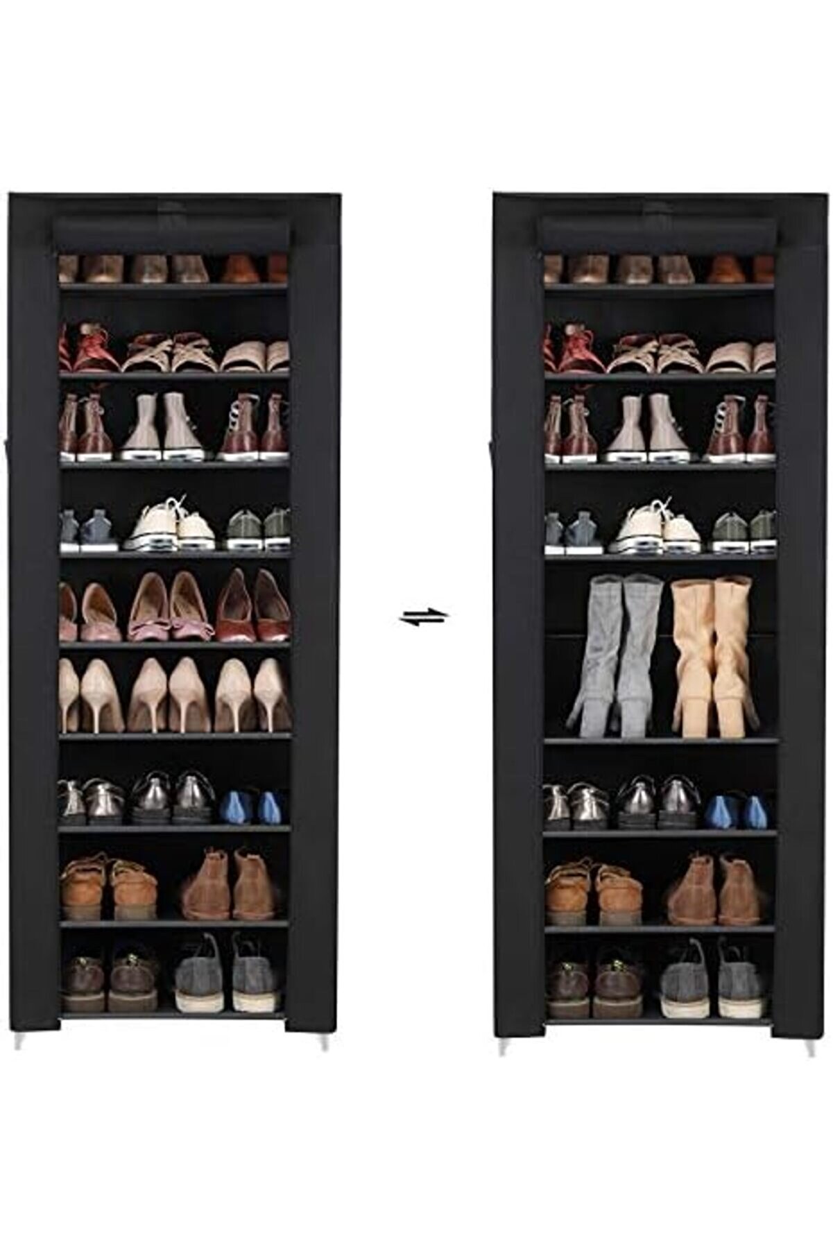 Shopverse Toz Geçi̇rmez Örtülü 10 Katlı Metal Ayakkabı Rafı, Si̇yah, Rxj10H Trendfli̇ck 1014773