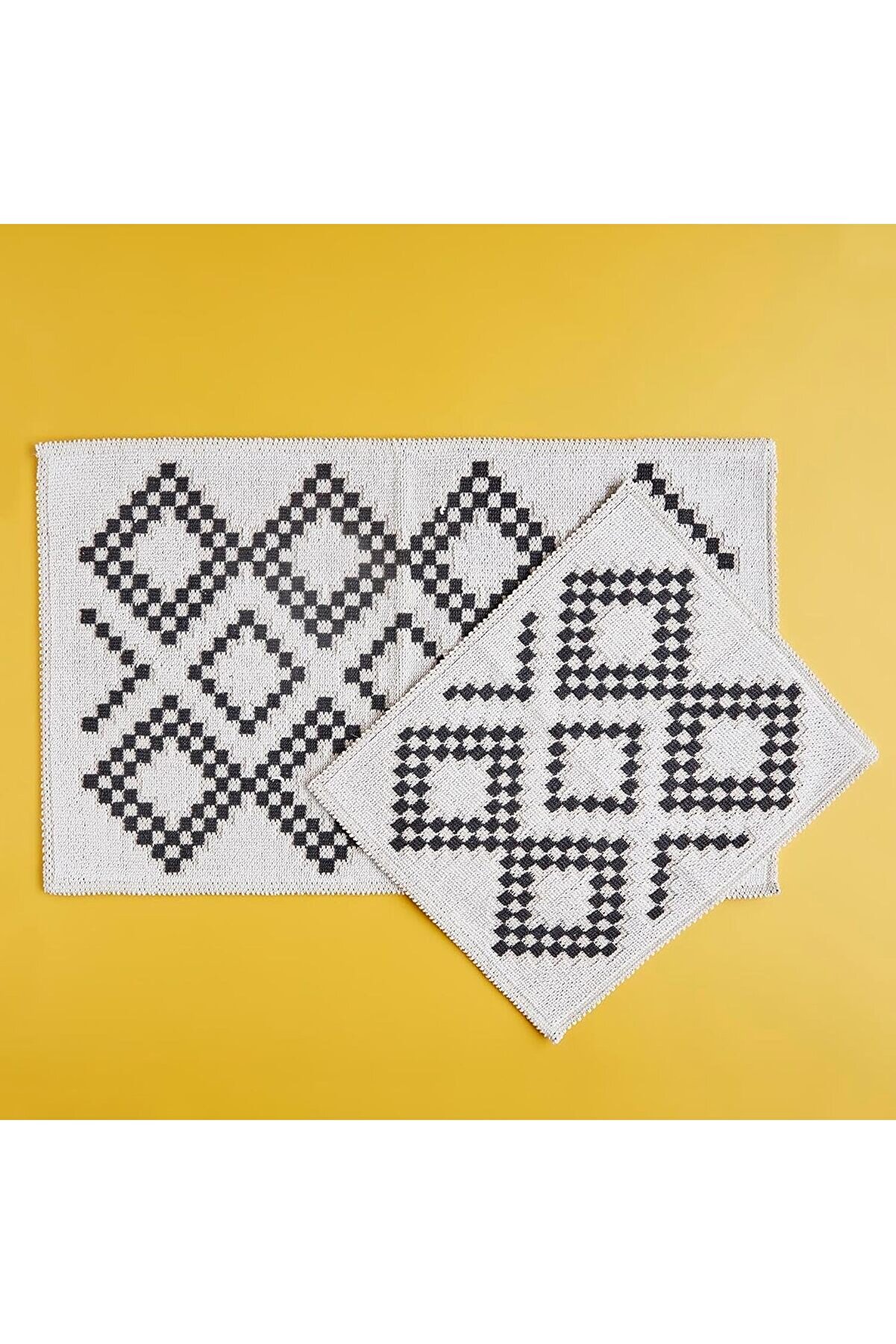 STOREMAX shopverse Ethnic Geometrik Desenli%80 Pamuk%20 Paspas Takımı,, 1 Adet 60x100 cm / 1 Adet 50x60 cm tr