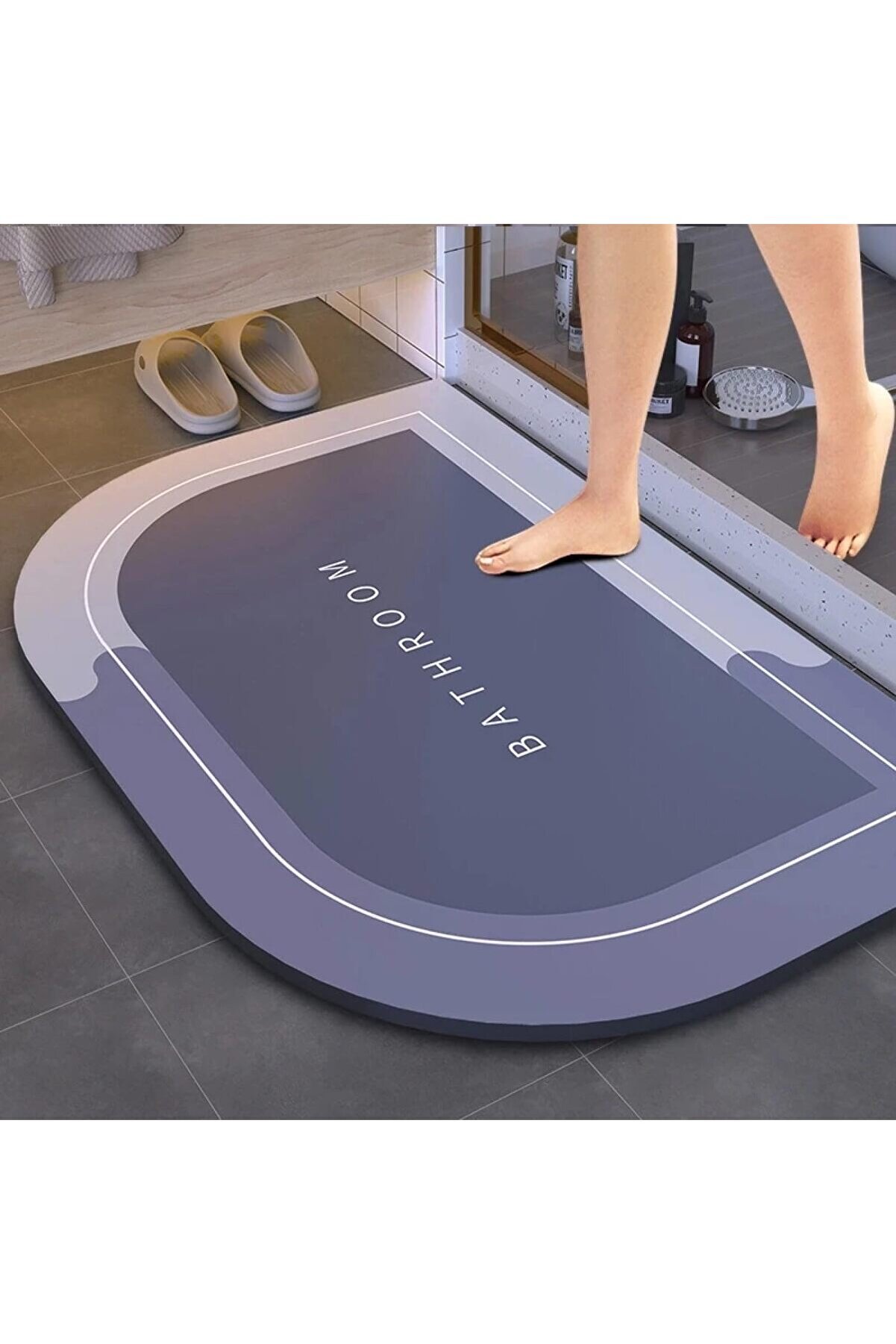 STOREMAX shopverse Paspası Kaymaz Tabanlı Süper Emici Nappa Deri Paspası Abdest Paspası (58x38cm) (Mavi) tren