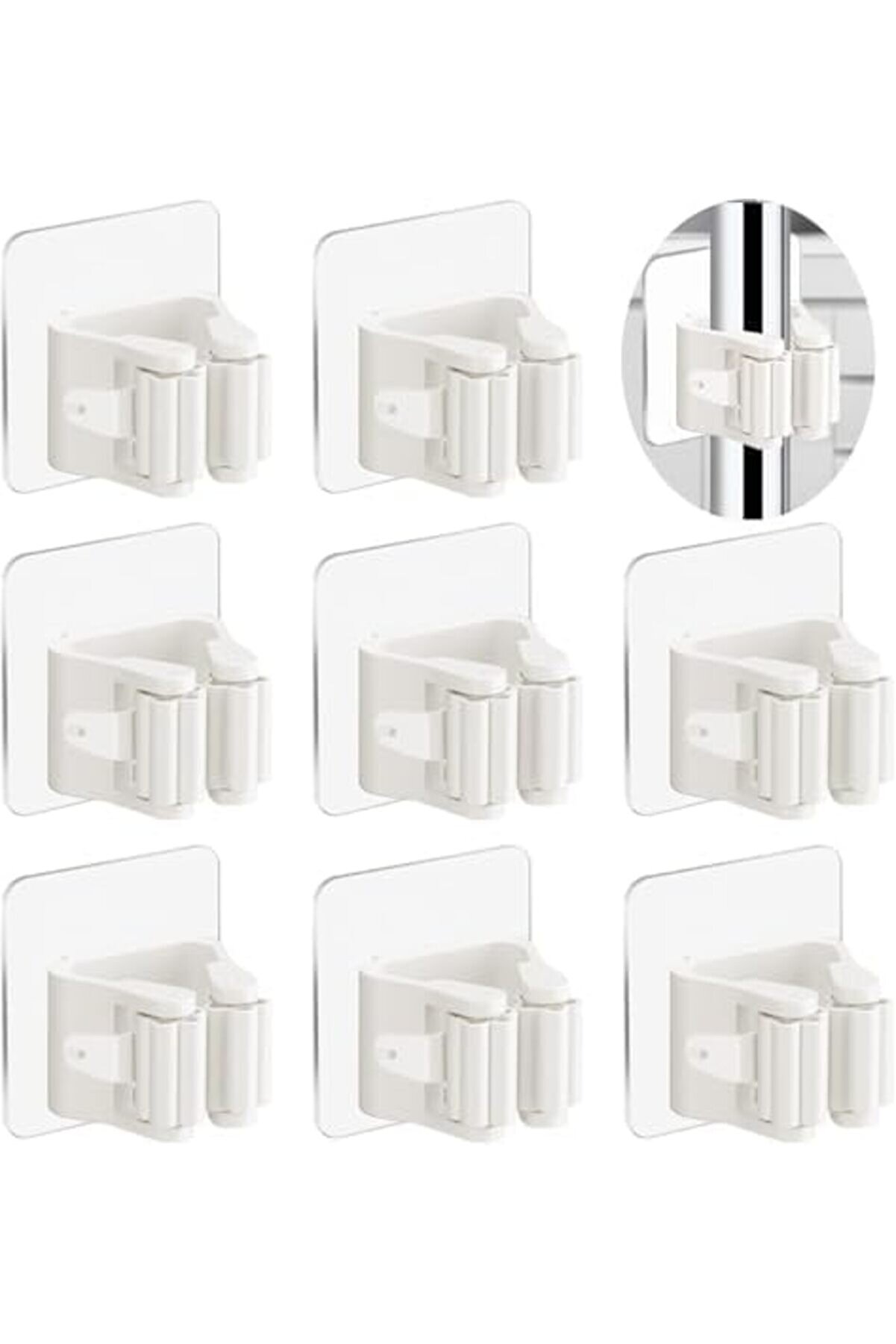 Shopverse 8’Li̇ Kendi̇nden Yapışkanlı Süpürge Ve Mop Tutucu – Duvara Monte Matkapsız Paspas Askısı, Ev