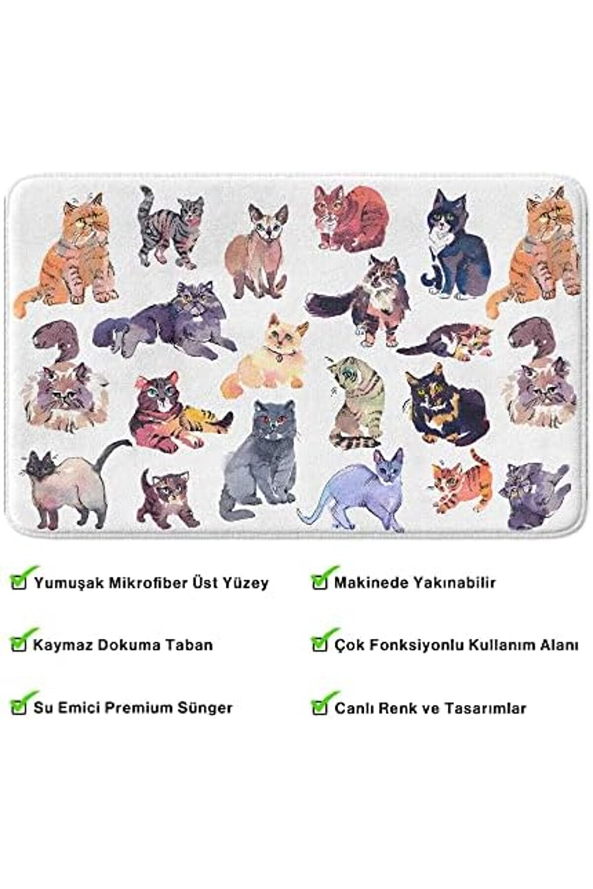 Modaburst Sevi̇mli̇ Tasarımlı Mi̇krofi̇ber Paspası, Kaymaz Taban, Yıkanabi̇li̇r (380_Bpsm, 2 Li̇ Takım 40X6