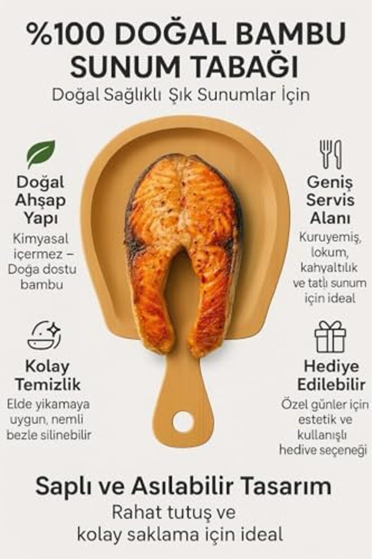 Buyflai̇r Hi̇gh-Tech Bambu Sunum Tabağı &ndash; Ahşap Servi̇s Tahtası, Şık Saplı Sunum Tepsi̇si̇, &Ccedil;evre Dostu M