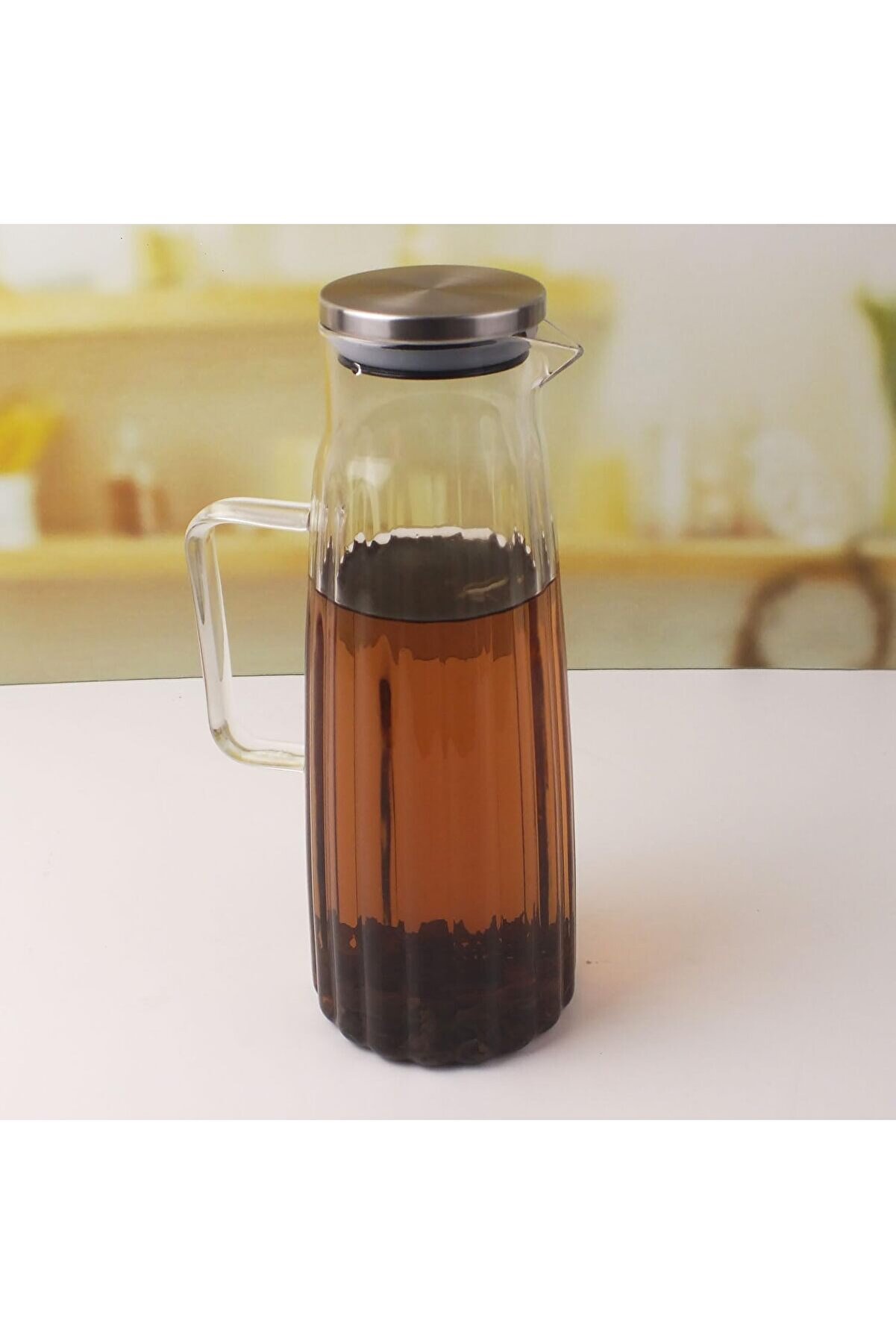 STOREMAX shopverse Metal Kapaklı Borosilikat Cam Yağdanlık ve Sürahi | 1000ml (11x26cm) Çok Amaçlı İçecek ve