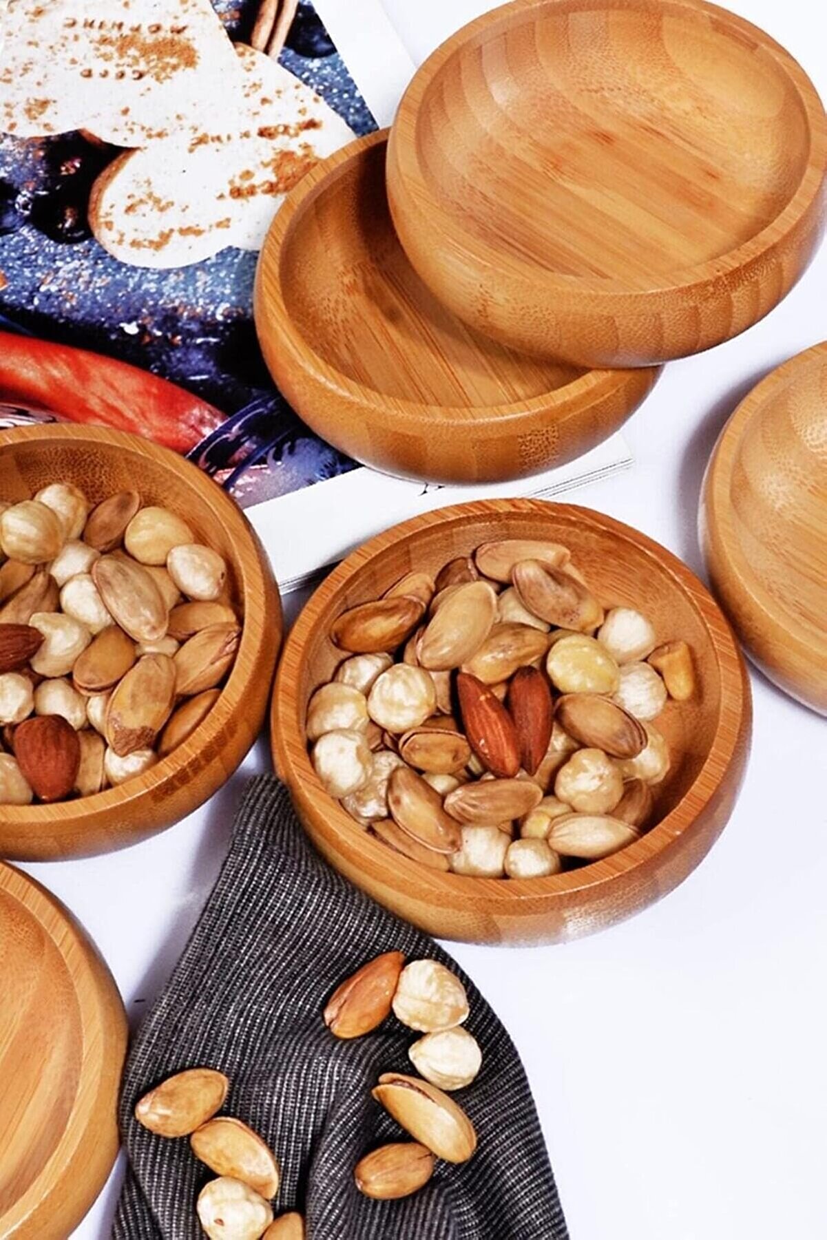 STOREMAX shopverse 4'lü Yuvarlak Bambu Çerezlik - Bambu Sunum Kasesi, Zeytinlik ve Kahvaltı Sunumluğu |