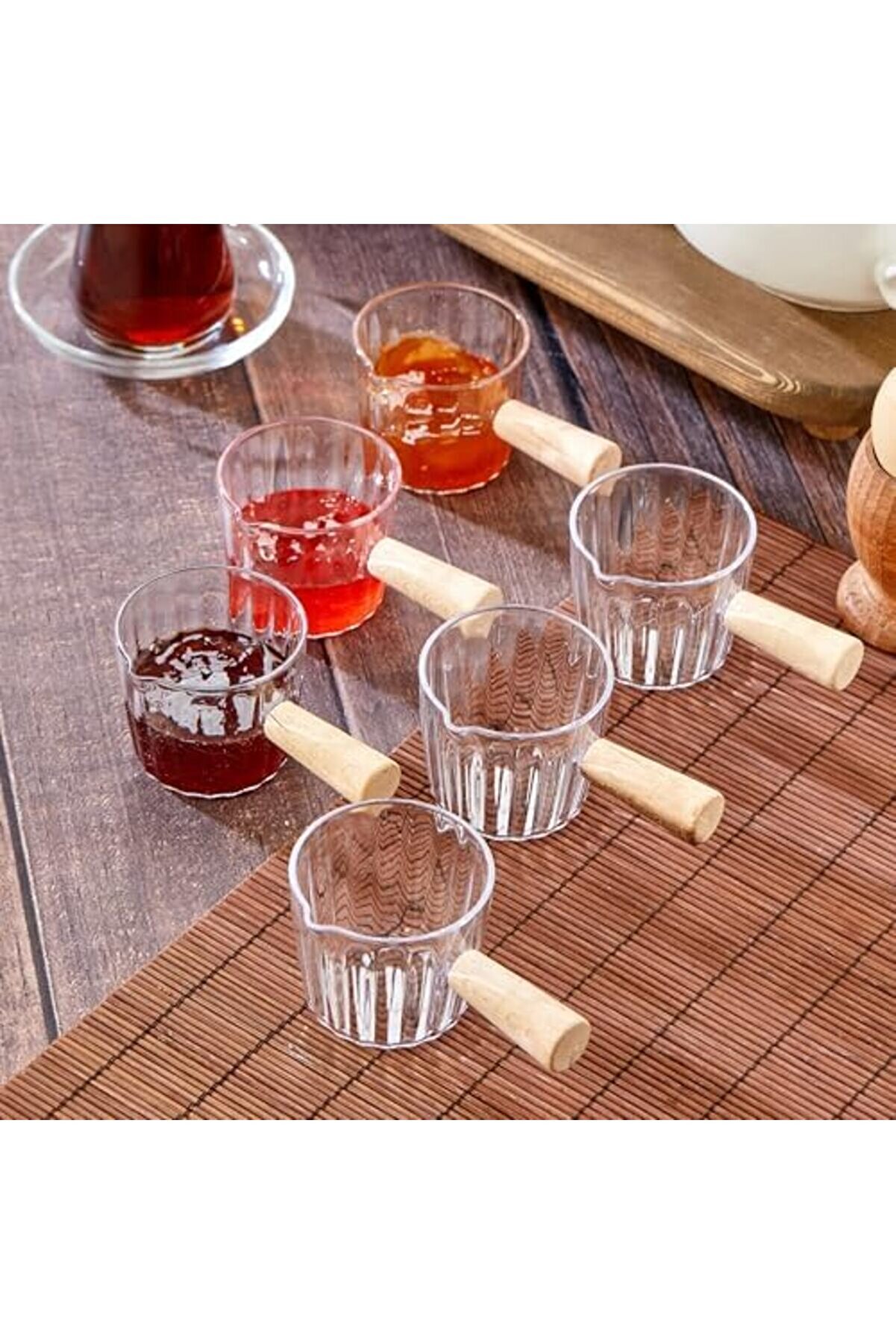 Shopverse Ahşap Saplı Mi̇ka Reçelli̇k Sosluk Sofra Sunum Kahvaltı Seti̇ - Ahşap Saplı Sunumluk 80 Ml Tr