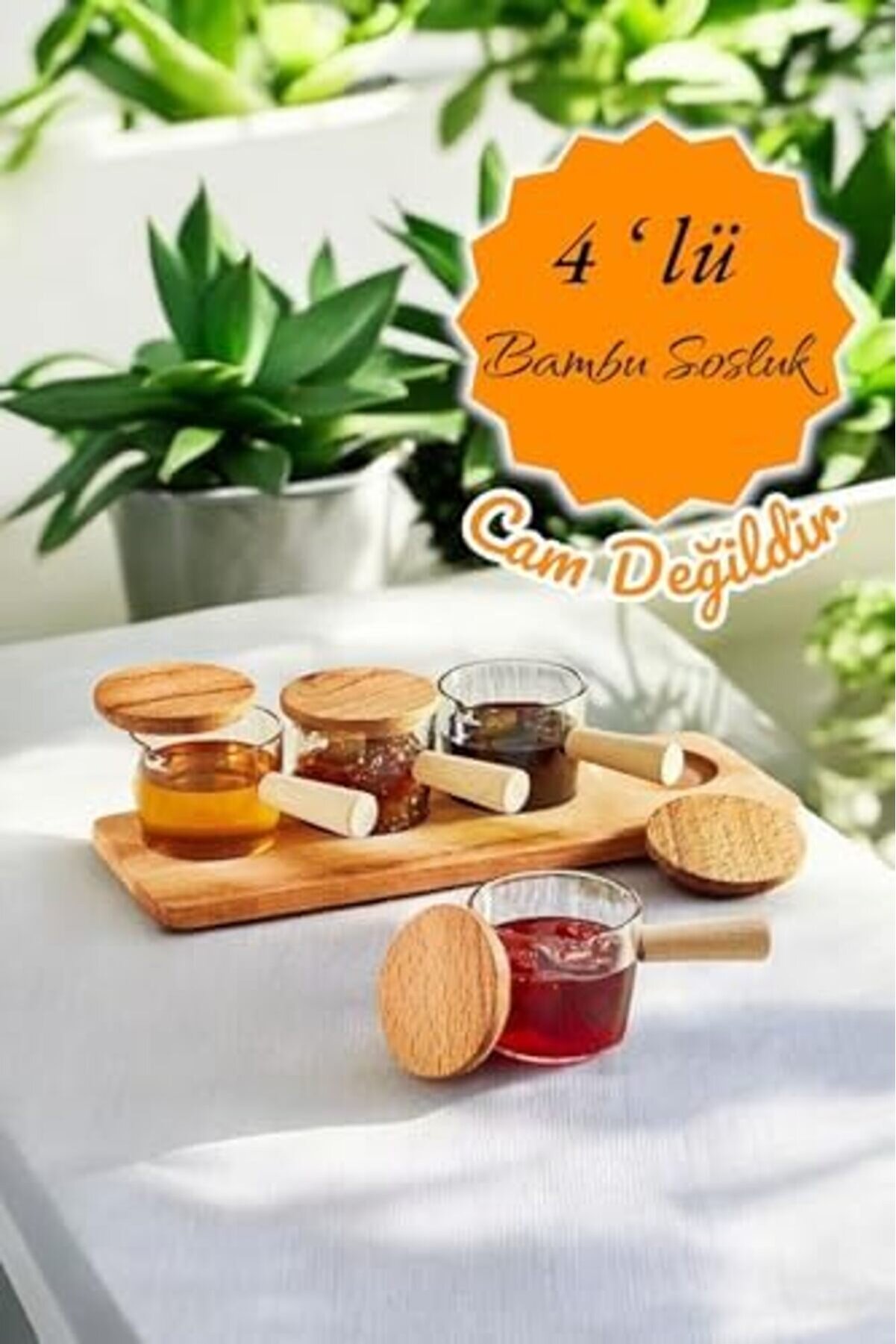 Li̇fe 4 Adet Ahşap Saplı Mi̇ka Şeffaf Sunumluk Sosluk Reçelli̇k Çerezli̇k Mıt1
