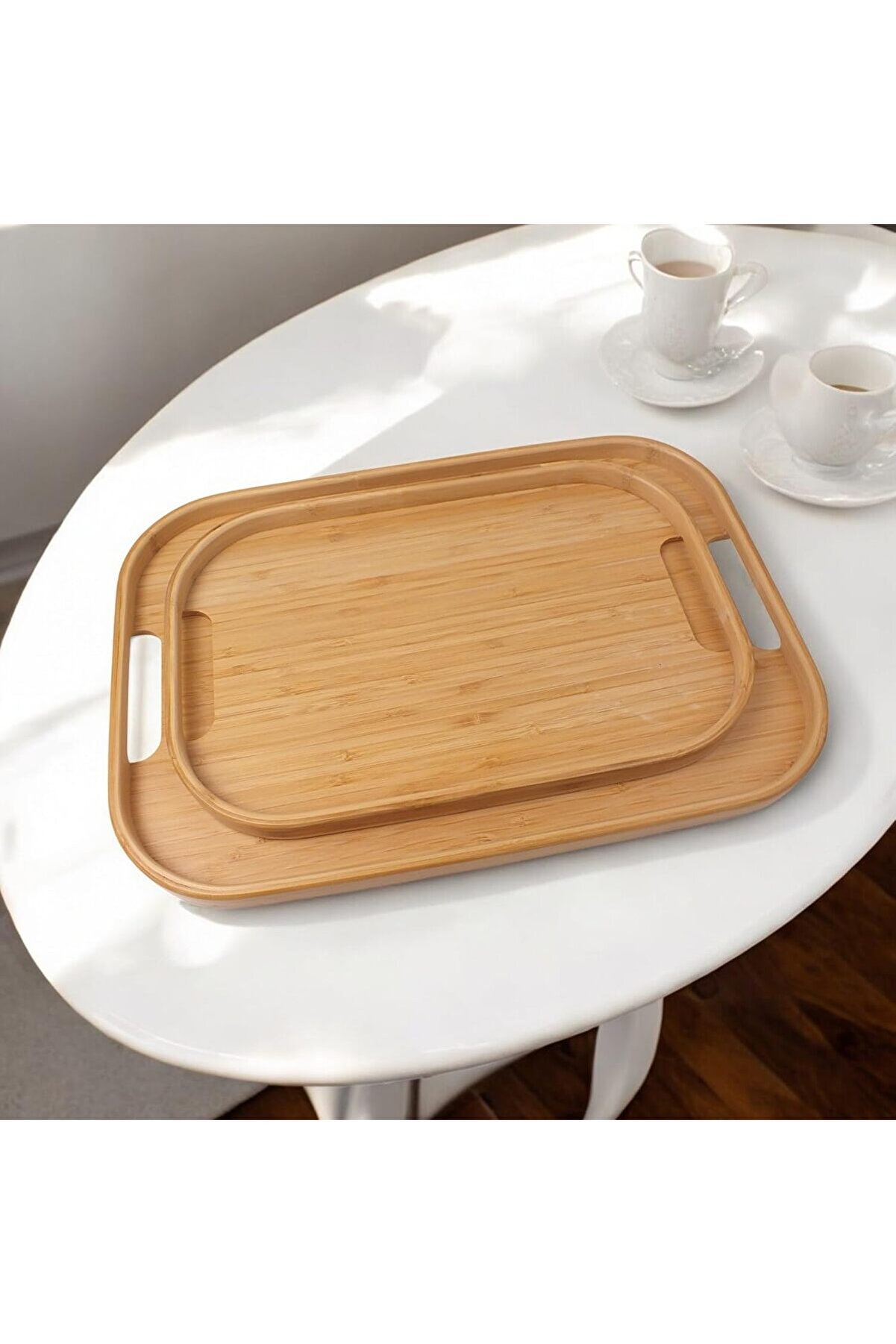 STOREMAX shopverse Dikdörtgen Bambu Servis Tepsisi, 2'li Set, 33x22 cm ve 40x28 cm | Dikdörtgen Bambu Te