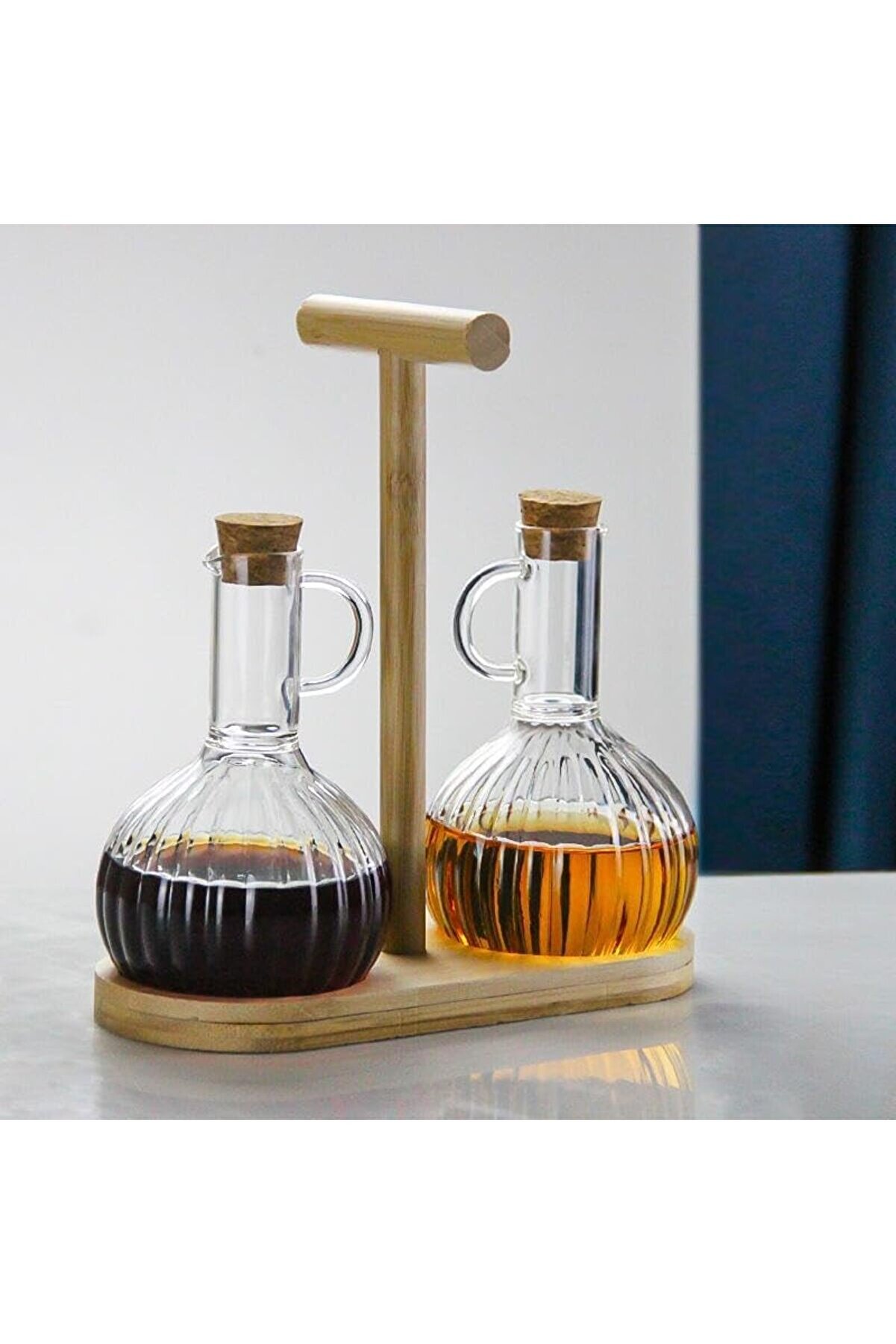 Shopverse 2 Li̇ Bambu İle Cam Yağdanlık Ve Si̇rkeli̇k Seti̇, Yemek Masası Ve Sofralarınız İçi̇n Bamb