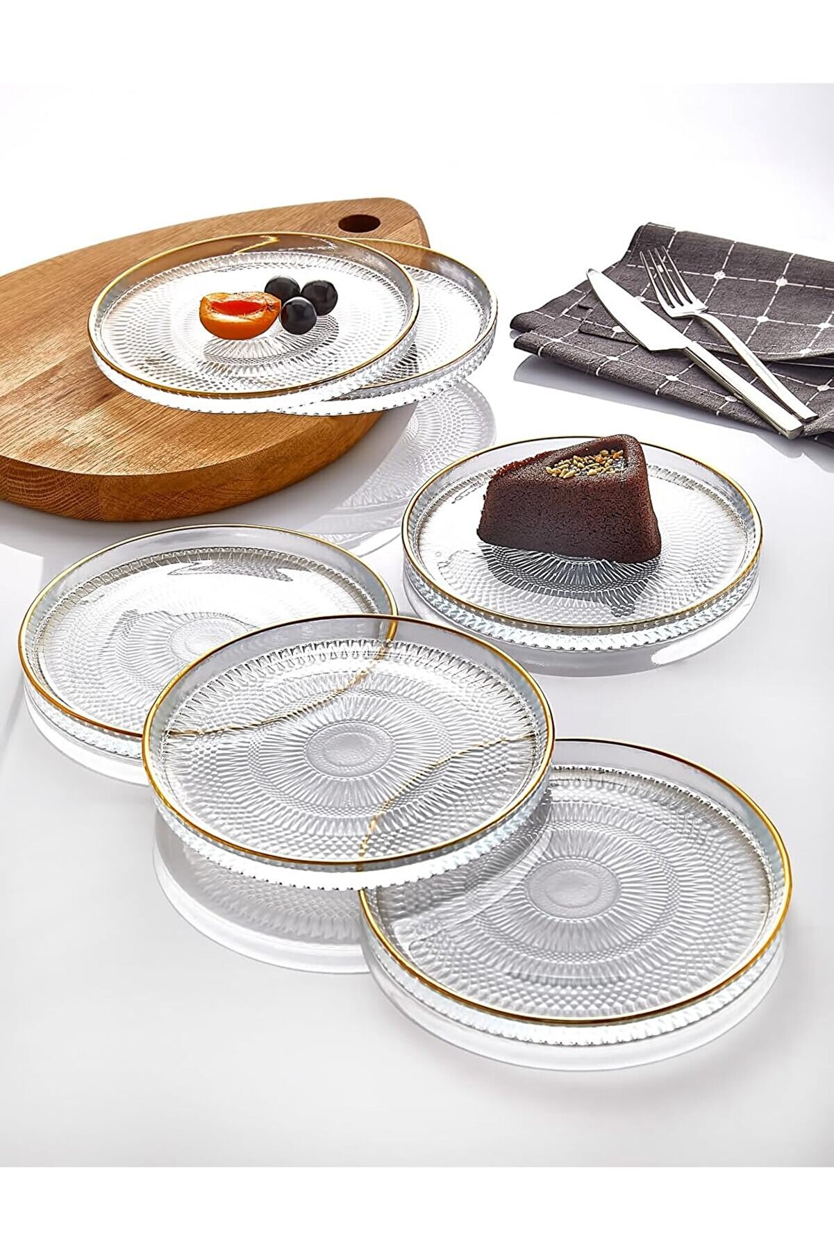 STOREMAX shopverse 6' lı Cam Kek Pasta Tabağı Seti - Yaldızlı Lüks Pasta Takımı(16CM) trendflick 1014773