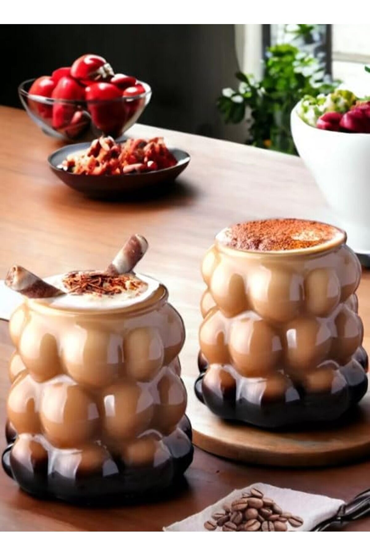 Shopverse 2 Adet Boncuk Şeki̇lli̇ Üç Boyutlu Soğuk Kahve Bardağı Üzüm Darbeye Dayanıklı Borosi̇li̇kat 35