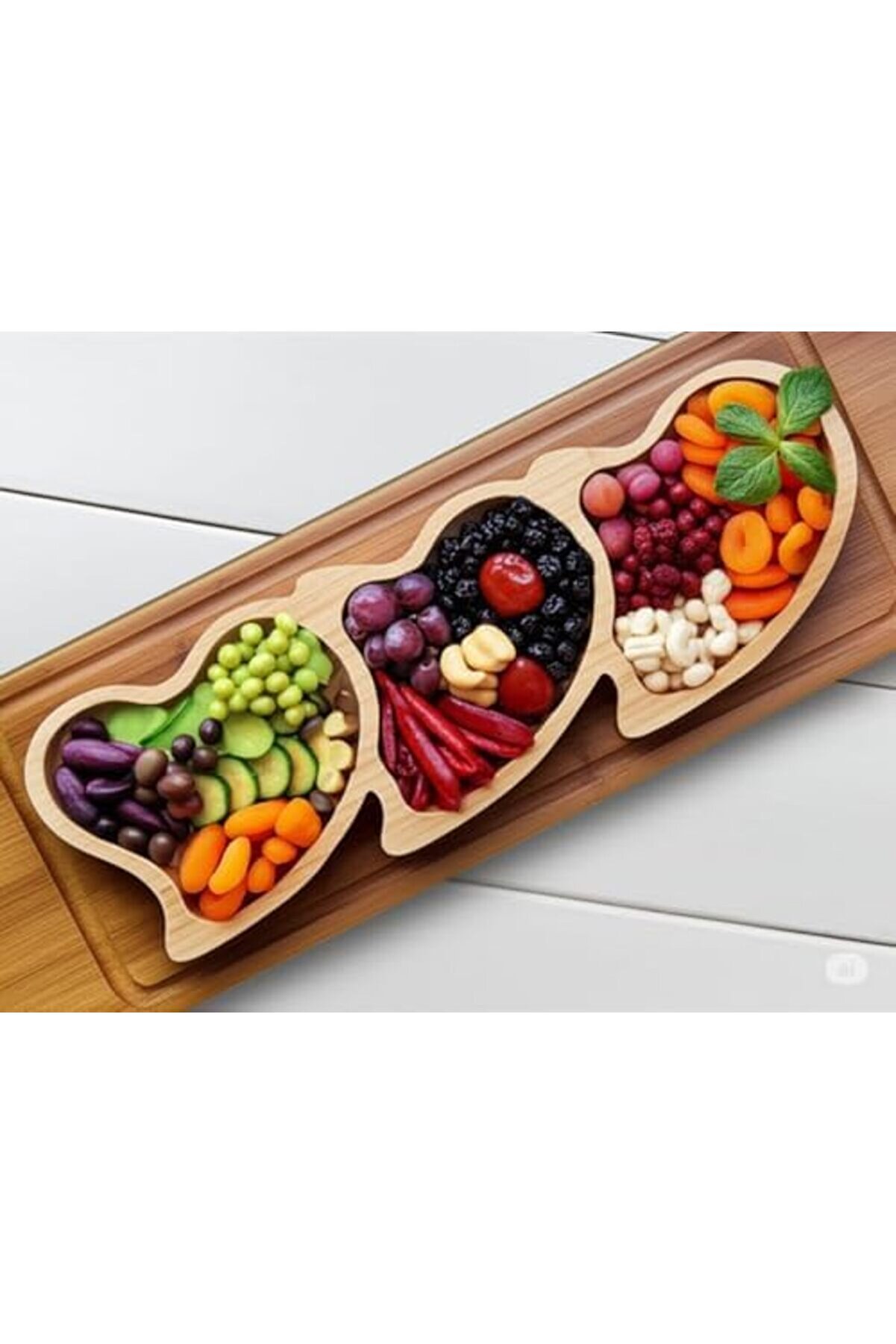Buydash Hi̇gh-Tech "Bambu Kalp Şeki̇lli̇ Servi̇s Tabağı Seti̇ - 3 Lü Ahşap Sunum Tabağı | Sağlıklı, Çevre
