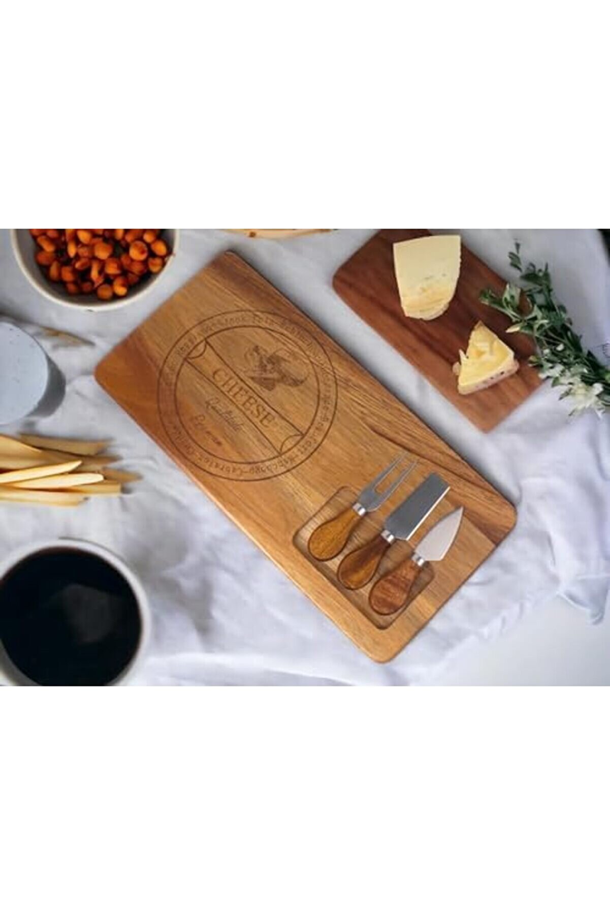 Goldwhi̇rl 4 Parça Akasya Ağacı Peyni̇r Sunum Tabağı Seti̇ - Ahşap Peyni̇r Sunum Tepsi̇si̇ - Şık Servi̇s Ta