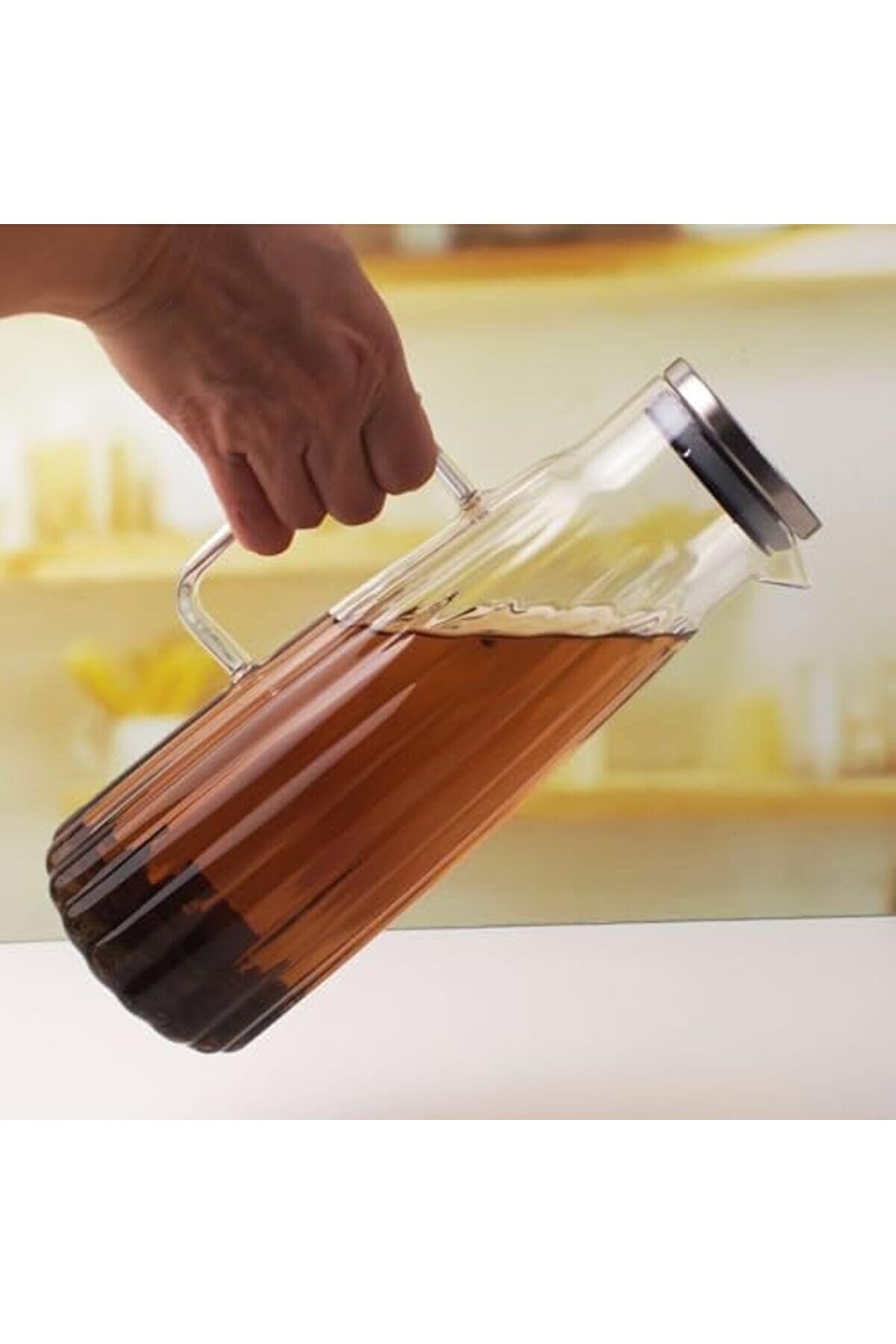 Shopverse Metal Kapaklı Borosi̇li̇kat Cam Yağdanlık Ve Sürahi̇ | 1000Ml (11X26Cm) Çok Amaçlı İçecek Ve