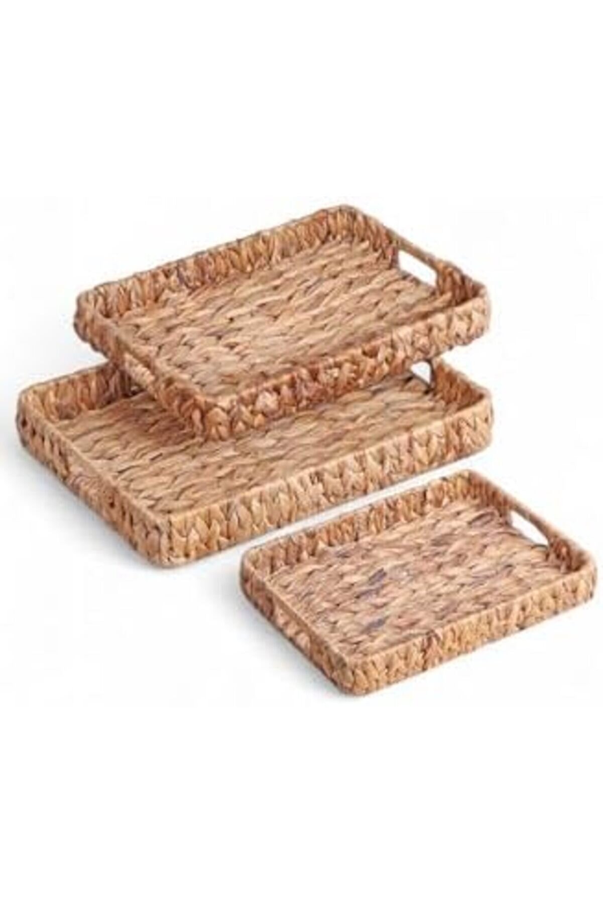 Shopverse 3 L&uuml; El Yapımı Ve Di̇kd&ouml;rtgen Hasır Tepsi̇ Seti̇, 3 L&uuml; Hasır Di̇kd&ouml;rtgen Tepsi̇ Seti̇,