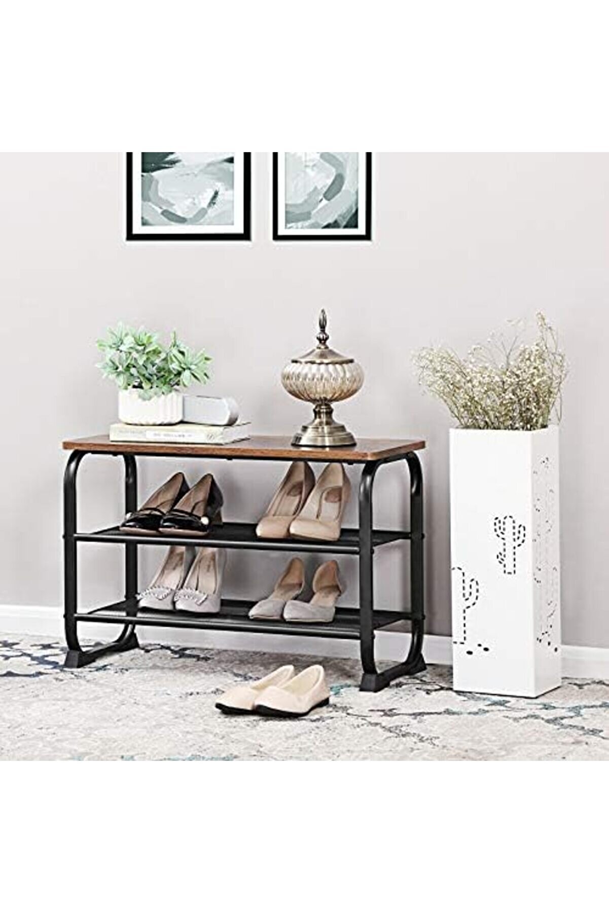 Shopverse Ayakkabı Dolabı, 2 Raflı, Yuvarlak Çerçeve, Basi̇t Montaj, Ahşap Görünüm, Lmr32Bx, 66 X 45