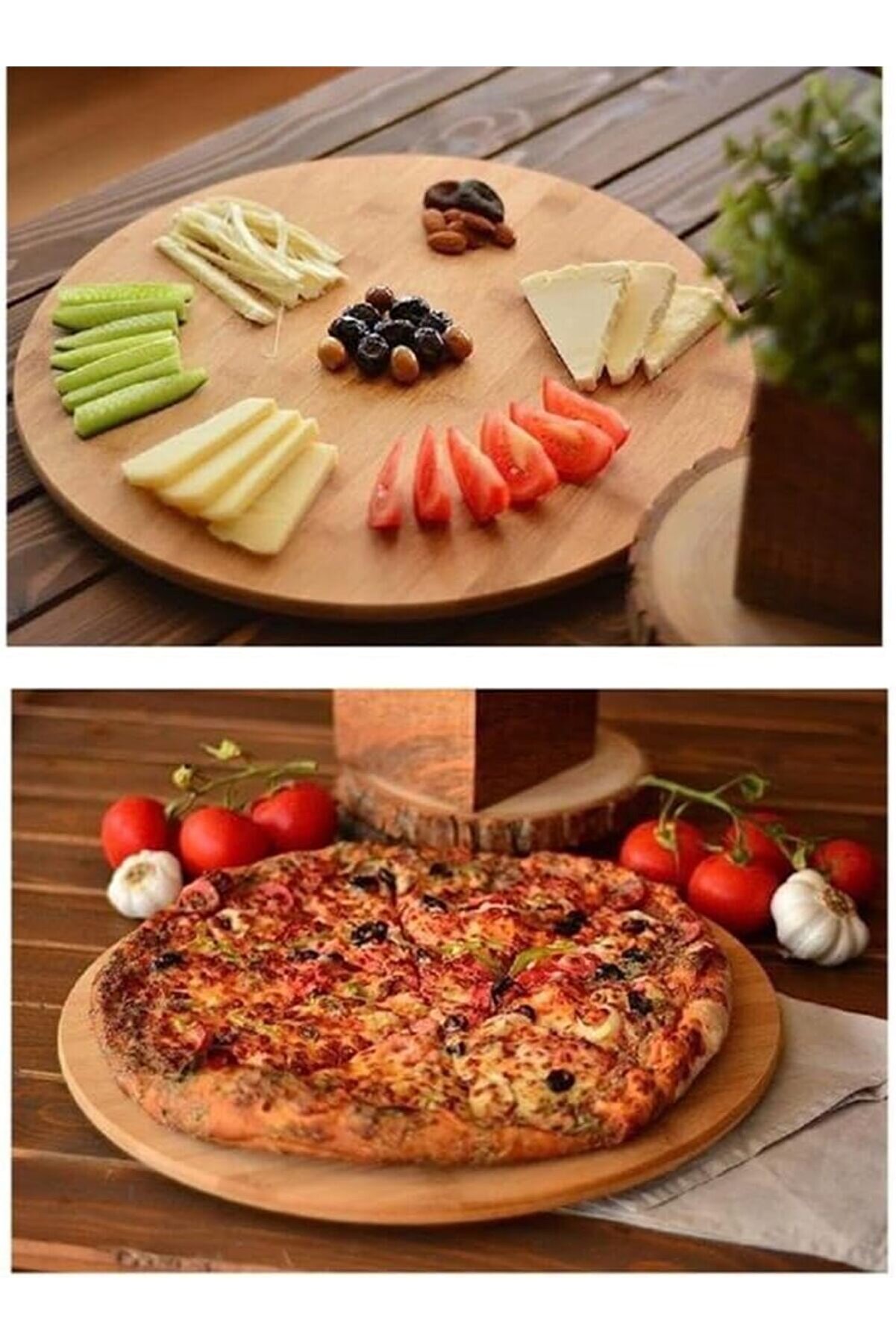 STOREMAX shopverse 36cm D&ouml;nerli Bambu Yuvarlak Pizza ve Sunum Tepsisi, 360 Derece D&ouml;nebilen Kahvaltı Sunum, P