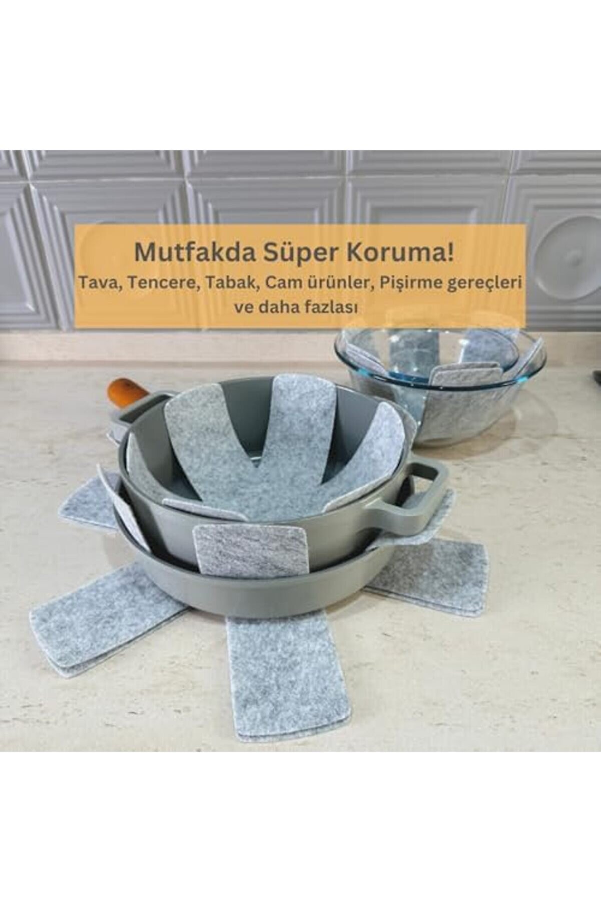 Shopverse 12 Li̇ Set Tencere Tava Çi̇zdi̇rmez Keçe Düzenleyi̇ci̇ (Gri̇) Trendfli̇ck 1014773