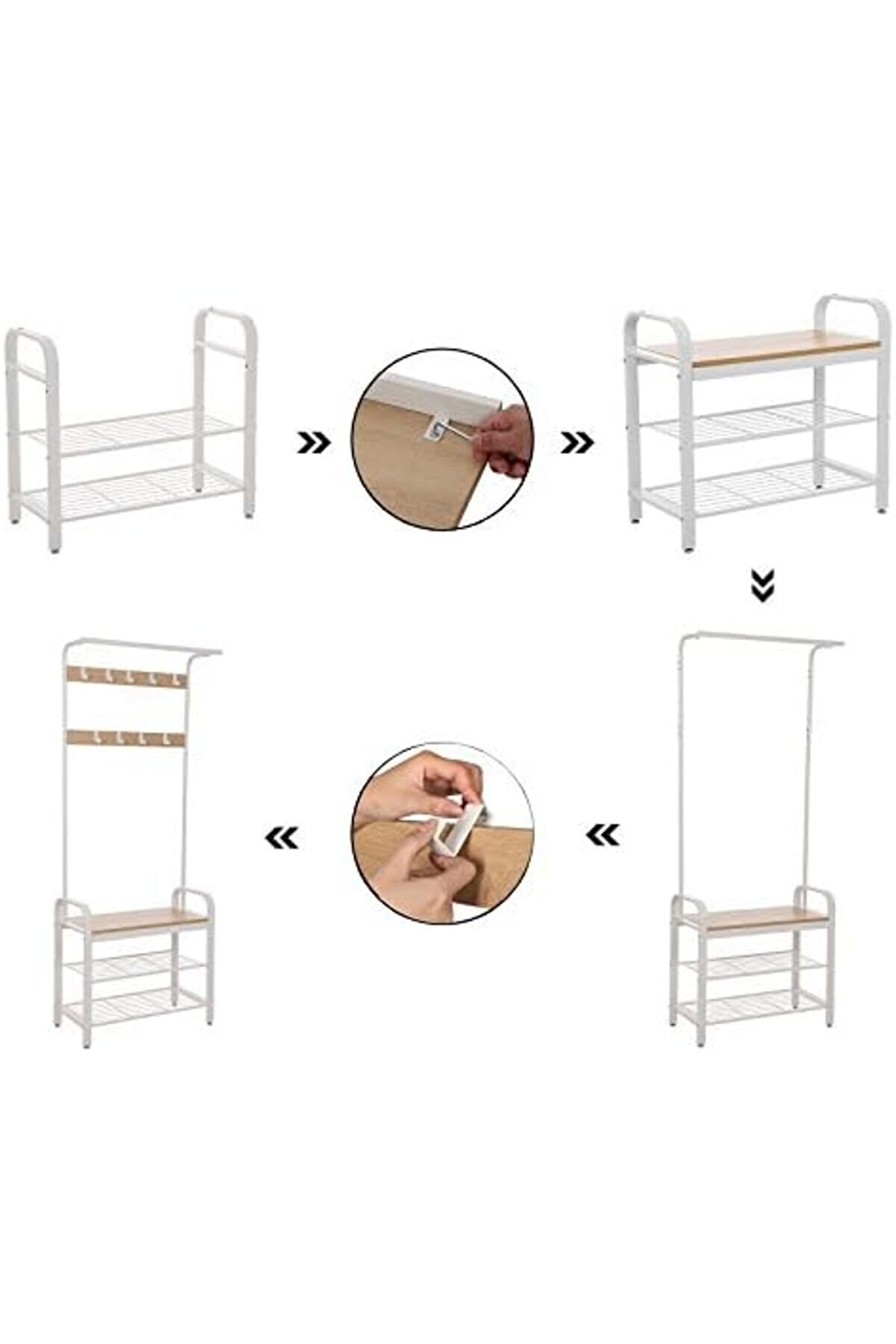 Shopverse ,, 9 Kancalı Askısı, Oturaklı Ayakkabı Askısı, 3 Raf, Yüksekli̇k 183 Cm, Metal, Krem Hsr4