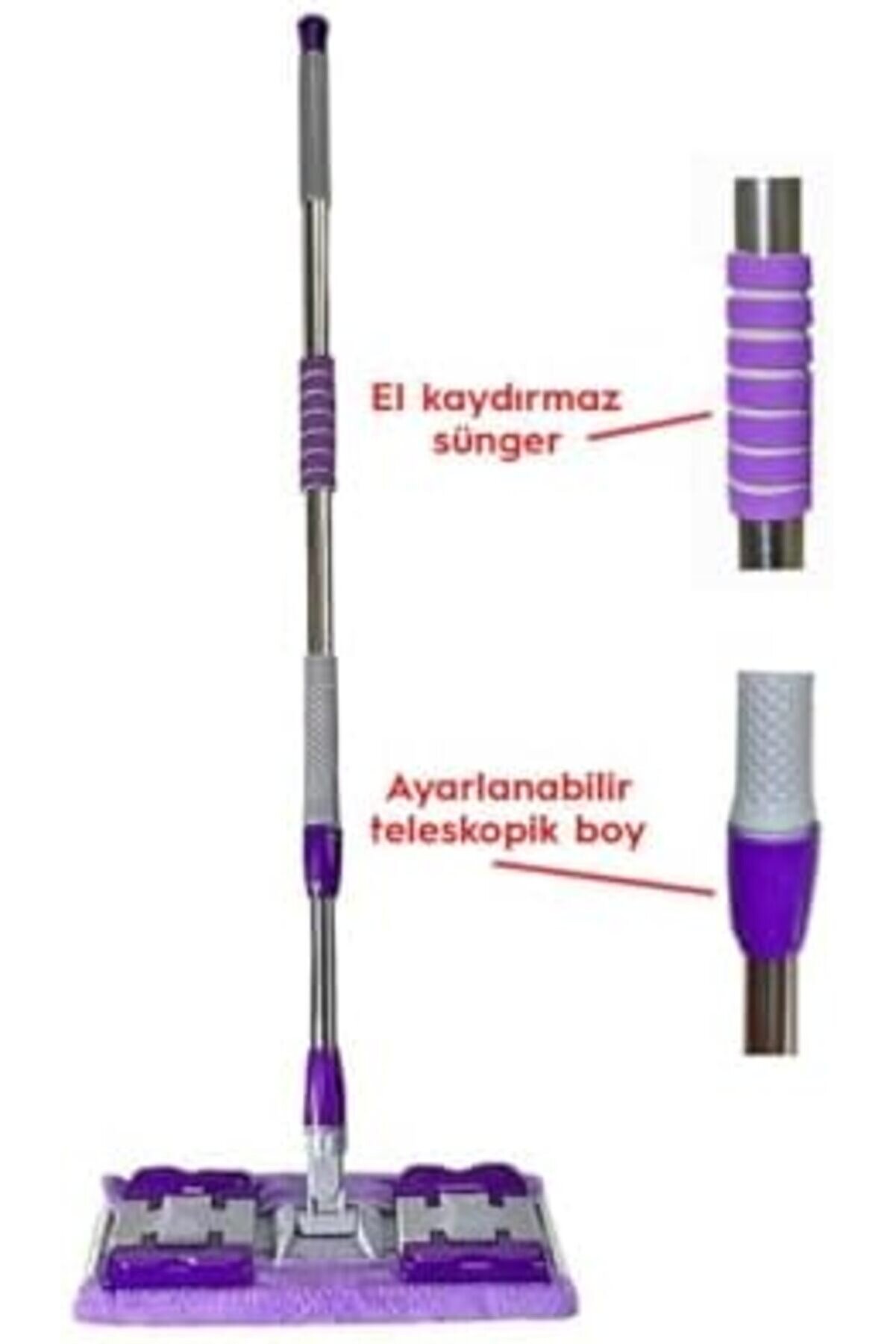 Shopverse Mop Yer Duvar Yüzey Temi̇zli̇k Mi̇krofi̇ber Mandallı Mop, Teleskopi̇k Saplı İstedi̇ği̇n Bezi̇ Tak